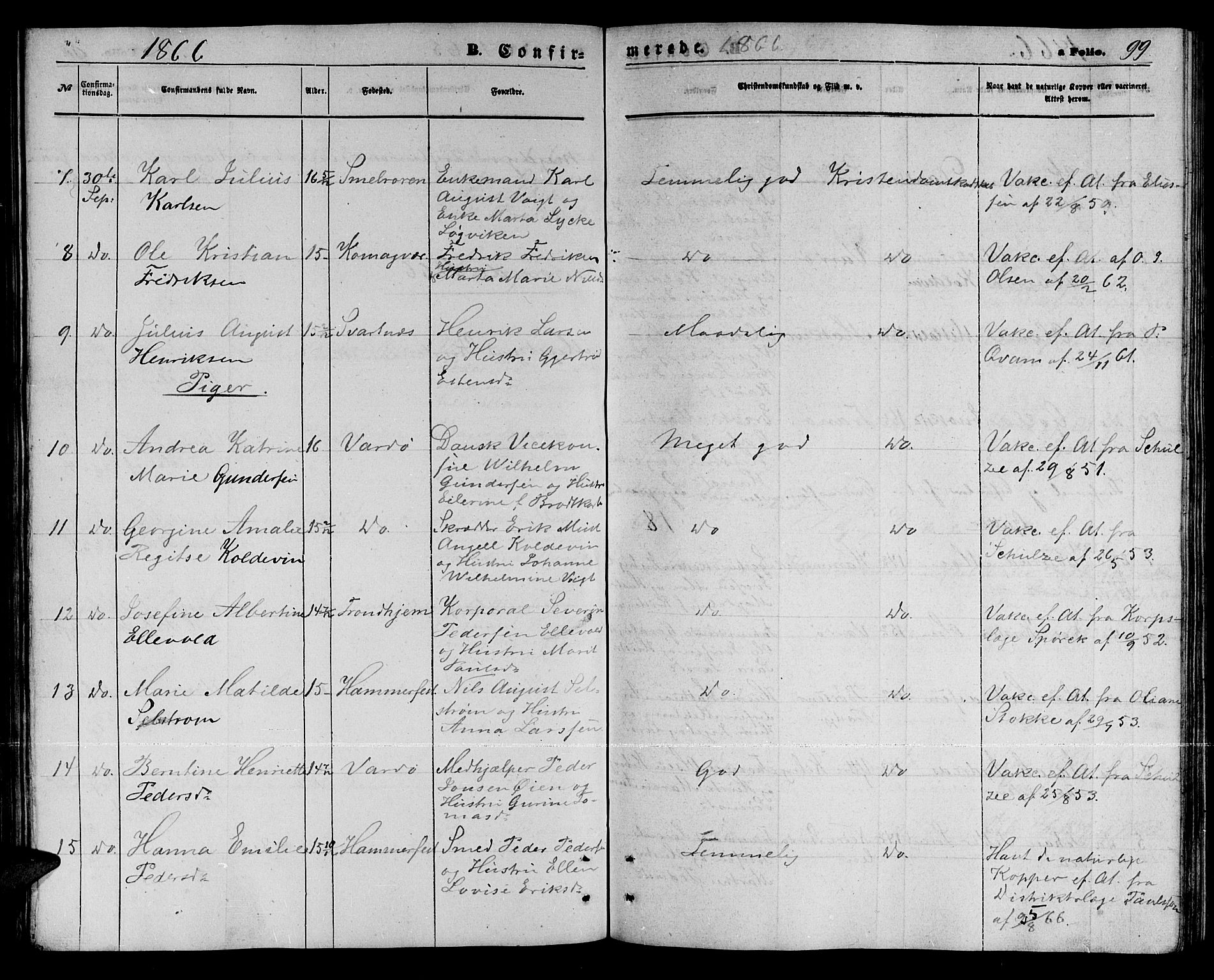 Vardø sokneprestkontor, SATØ/S-1332/H/Hb/L0002klokker: Parish register (copy) no. 2, 1861-1870, p. 99