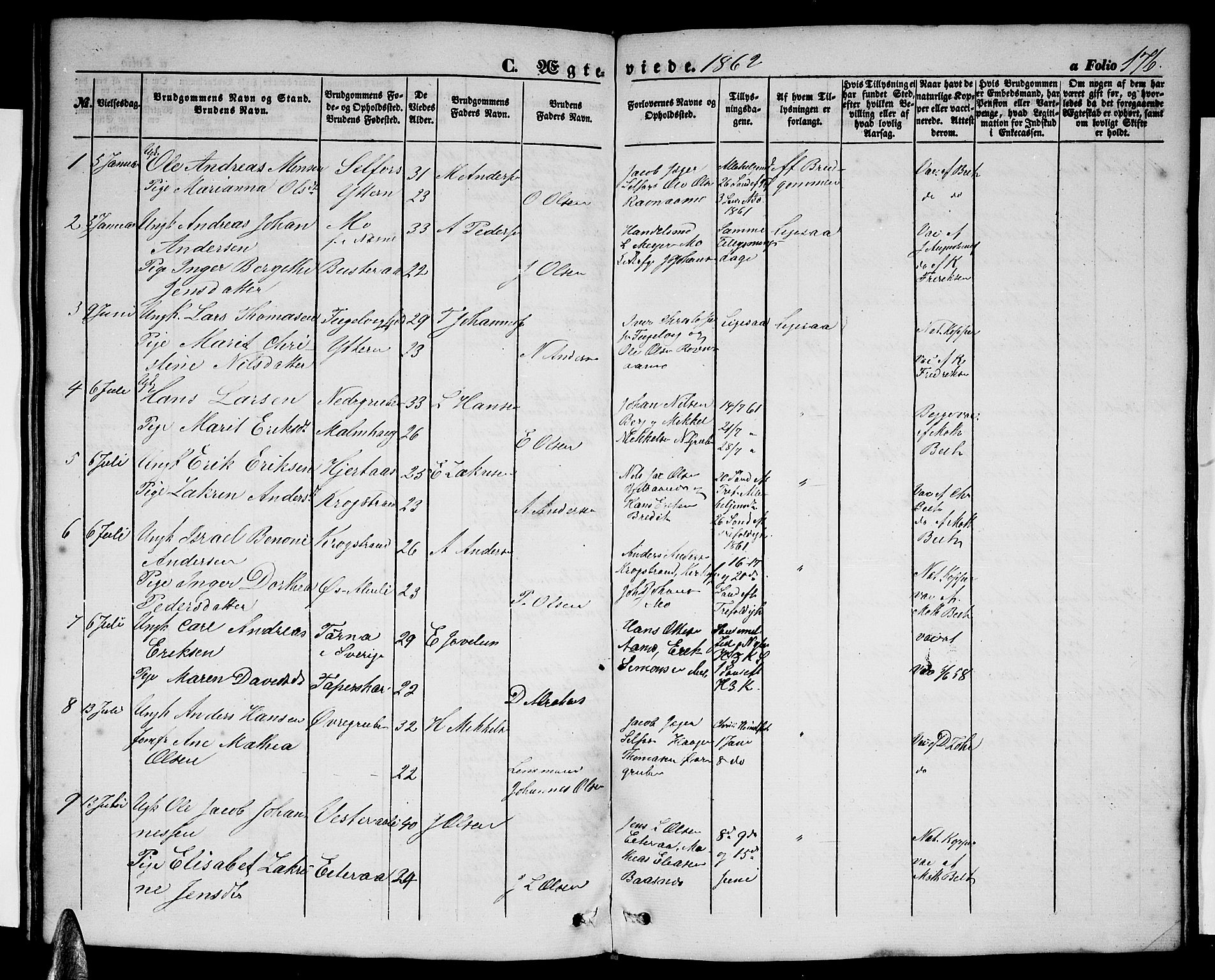 Ministerialprotokoller, klokkerbøker og fødselsregistre - Nordland, SAT/A-1459/827/L0414: Parish register (copy) no. 827C03, 1853-1865, p. 176