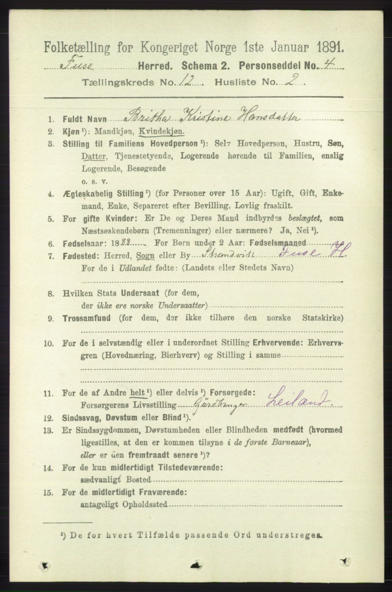 RA, 1891 census for 1241 Fusa, 1891, p. 2380