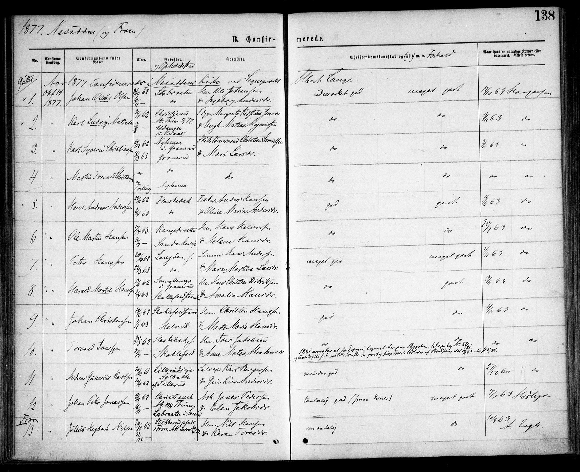 Nesodden prestekontor Kirkebøker, SAO/A-10013/F/Fa/L0008: Parish register (official) no. I 8, 1869-1879, p. 138
