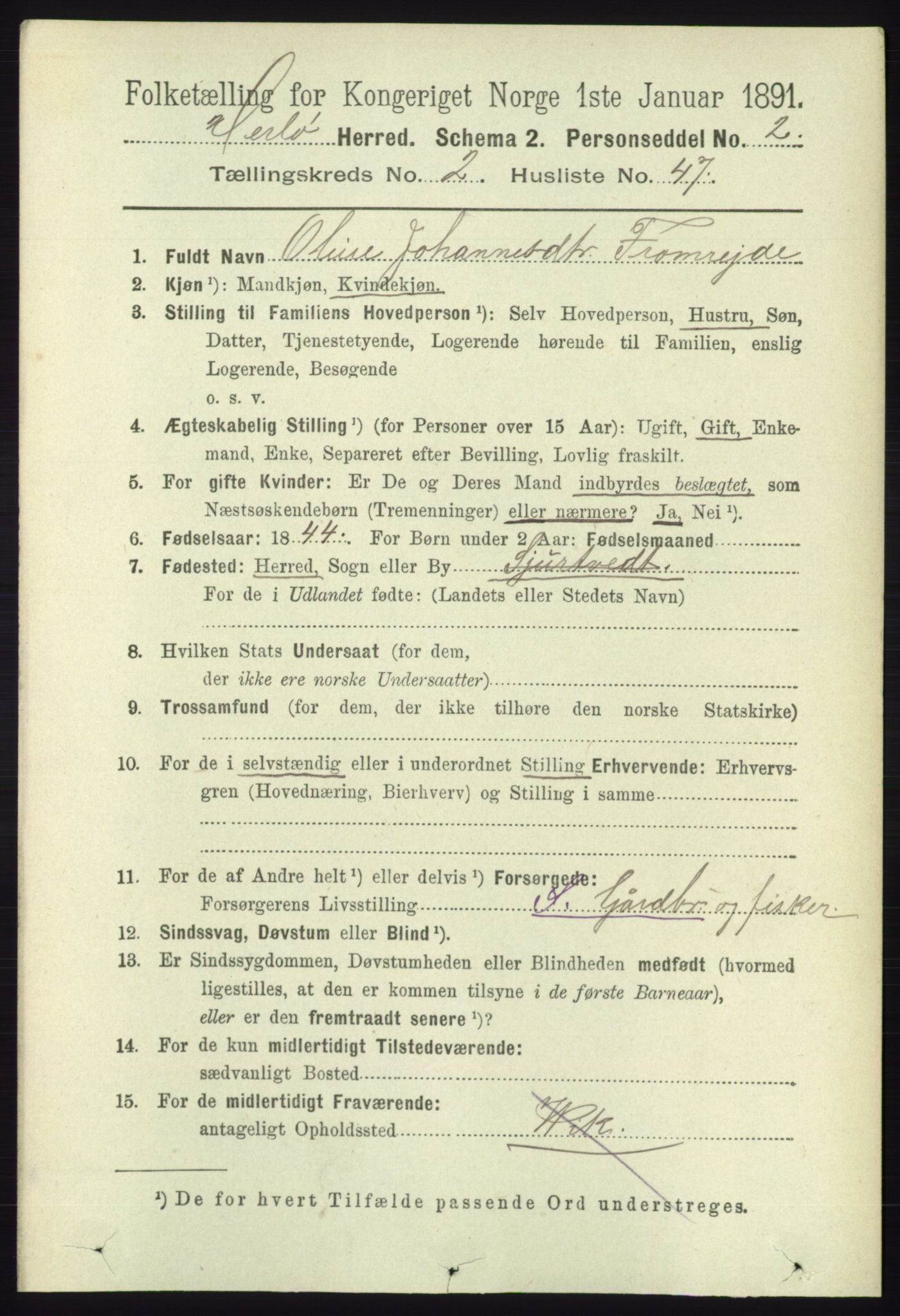 RA, 1891 census for 1258 Herdla, 1891, p. 839