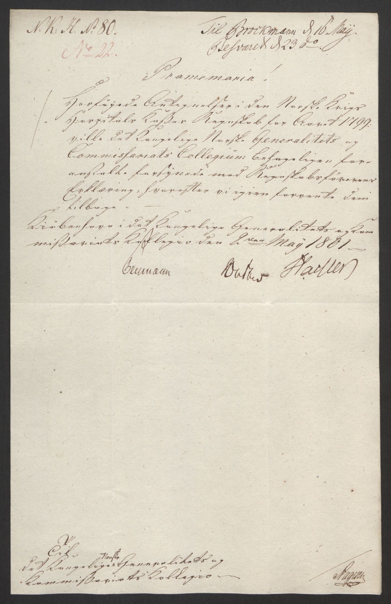 Forsvaret, Den norske kvesthuskasse/krigshospitalkasse, AV/RA-RAFA-1887/F/Fa/L0017: Innkomne brev:, 1782-1807, p. 526