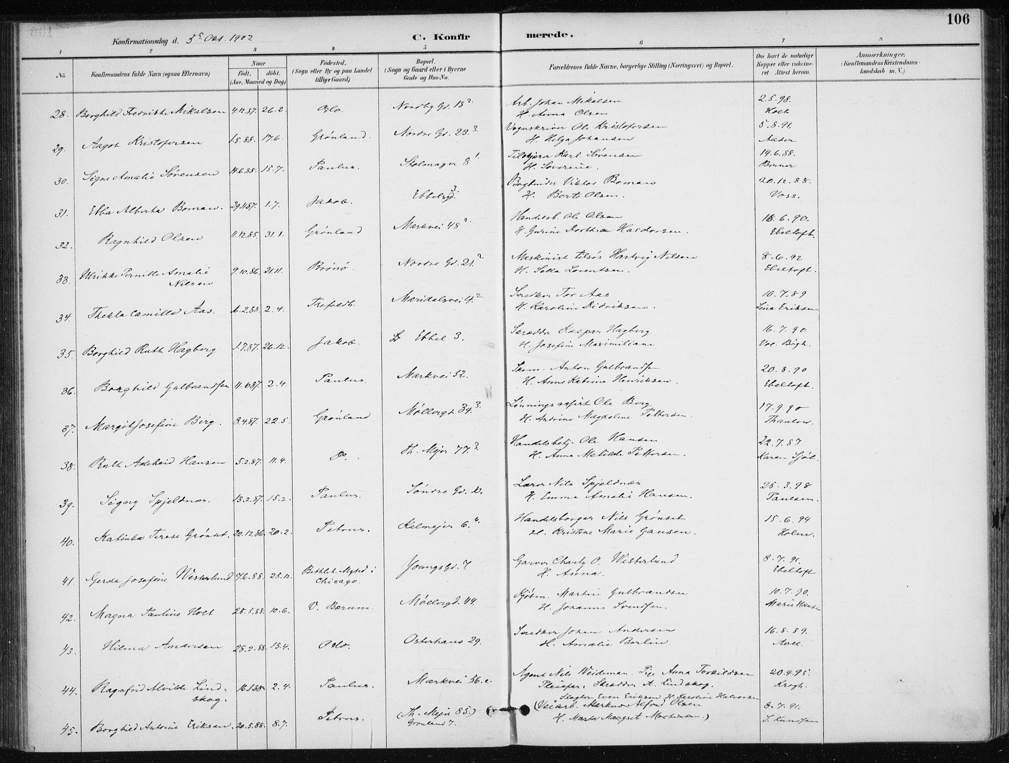 Jakob prestekontor Kirkebøker, AV/SAO-A-10850/F/Fa/L0008: Parish register (official) no. 8, 1892-1924, p. 106