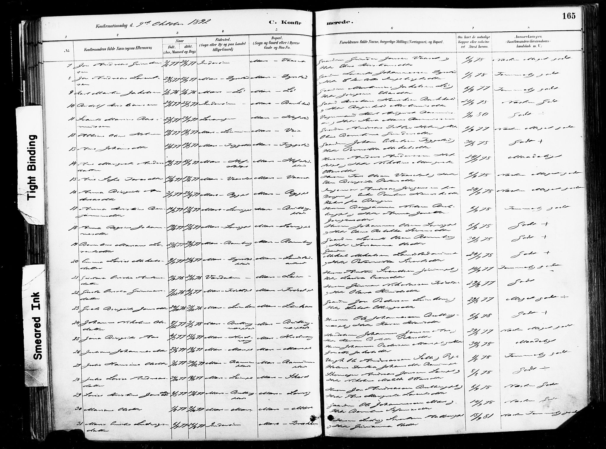 Ministerialprotokoller, klokkerbøker og fødselsregistre - Nord-Trøndelag, AV/SAT-A-1458/735/L0351: Parish register (official) no. 735A10, 1884-1908, p. 165