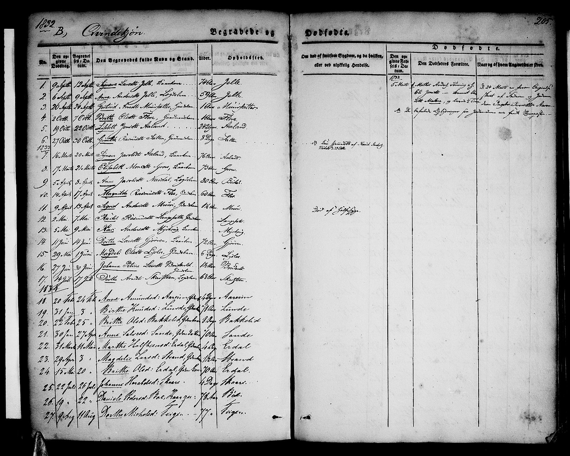 Stryn Sokneprestembete, SAB/A-82501: Parish register (official) no. A 1, 1832-1845, p. 205