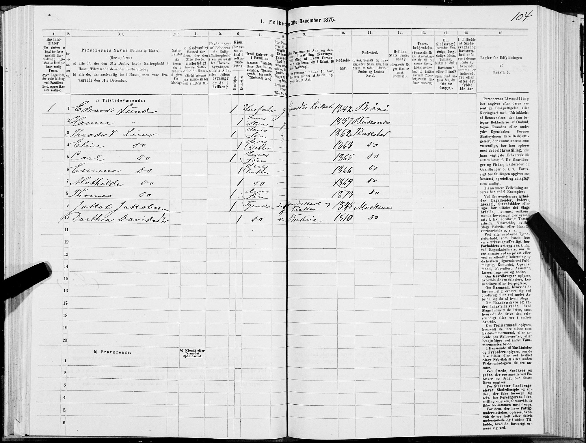 SAT, 1875 census for 1859P Flakstad, 1875, p. 1104