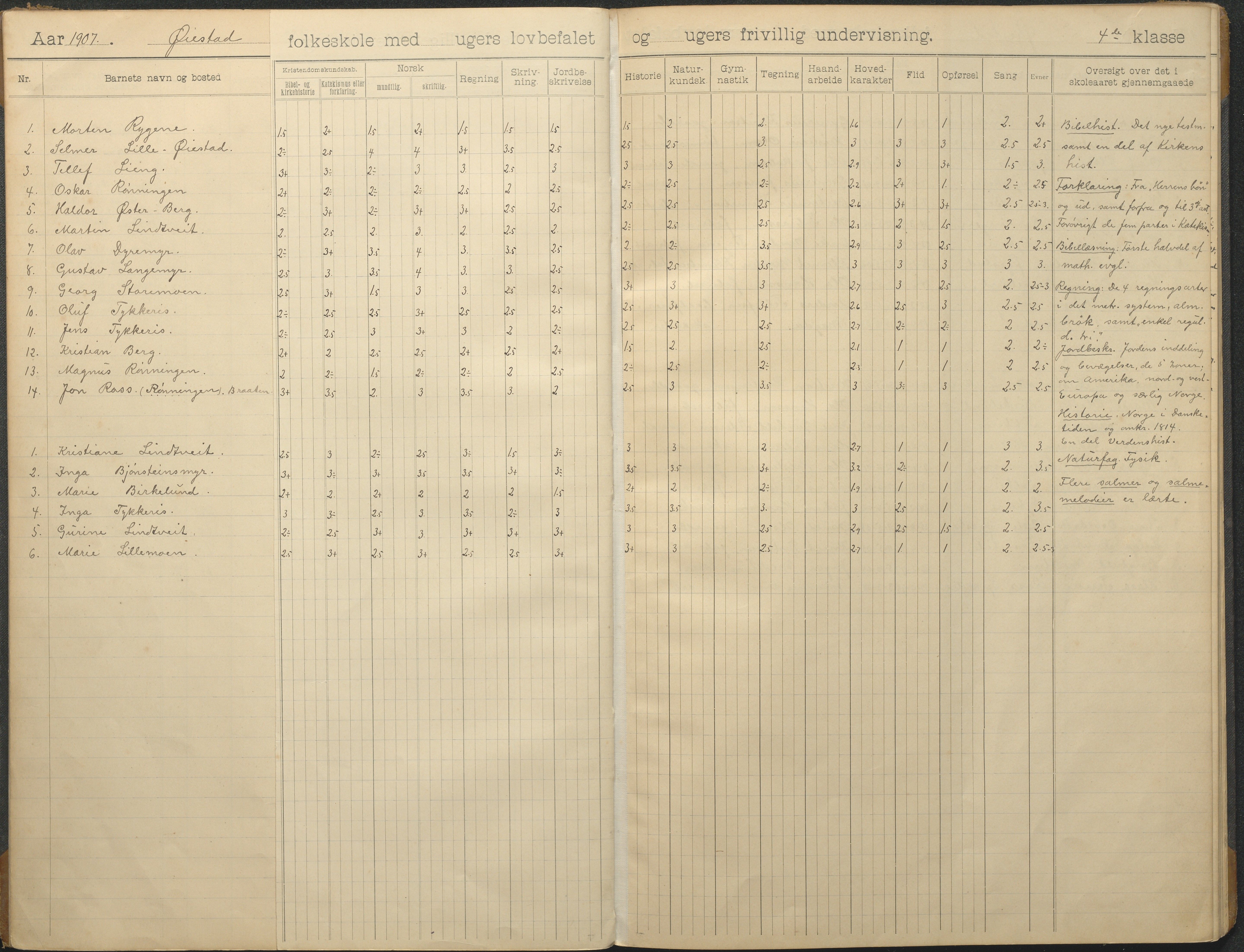 Øyestad kommune frem til 1979, AAKS/KA0920-PK/06/06F/L0014: Skoleprotokoll, 1906-1926