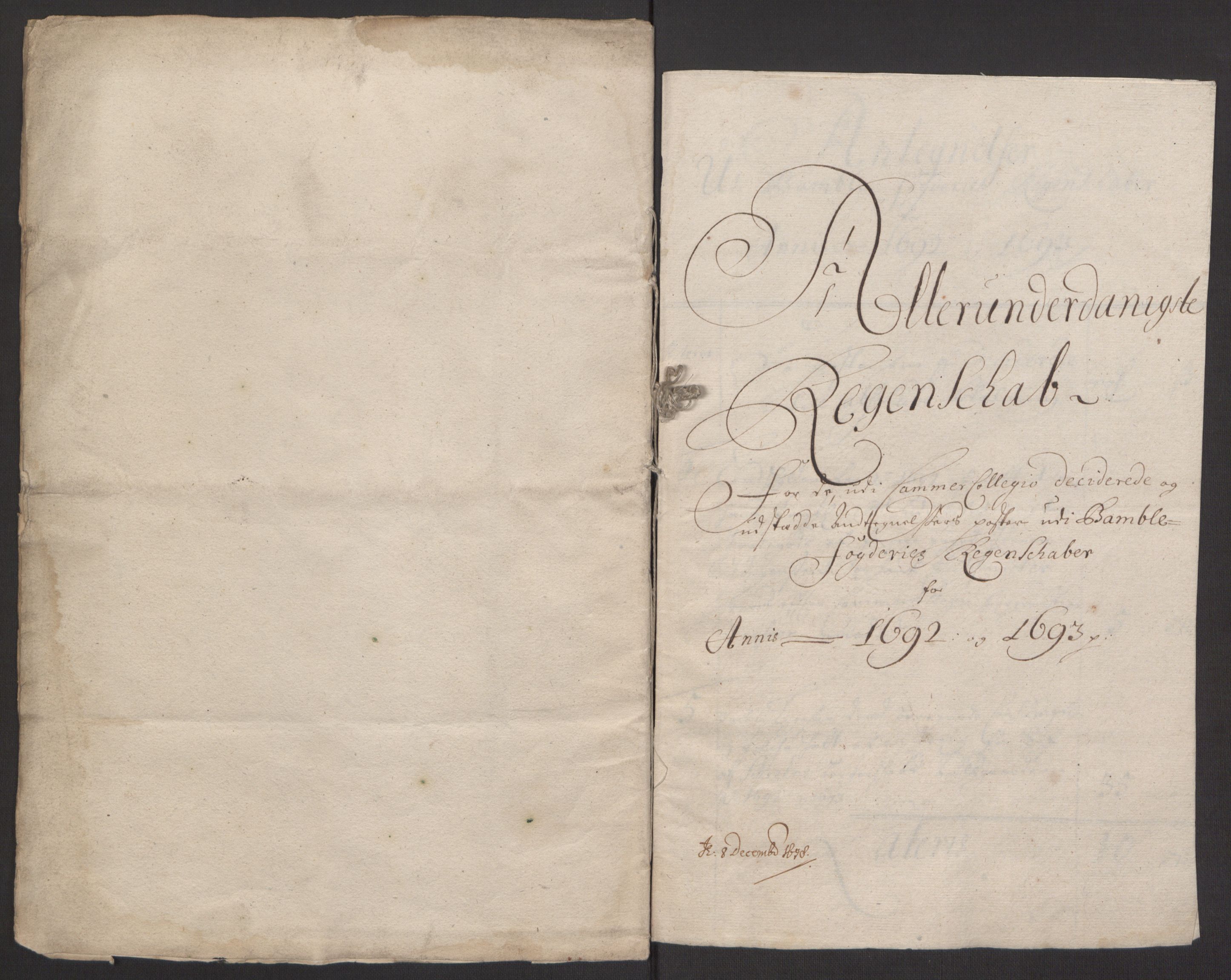 Rentekammeret inntil 1814, Reviderte regnskaper, Fogderegnskap, RA/EA-4092/R34/L2052: Fogderegnskap Bamble, 1692-1693, p. 292