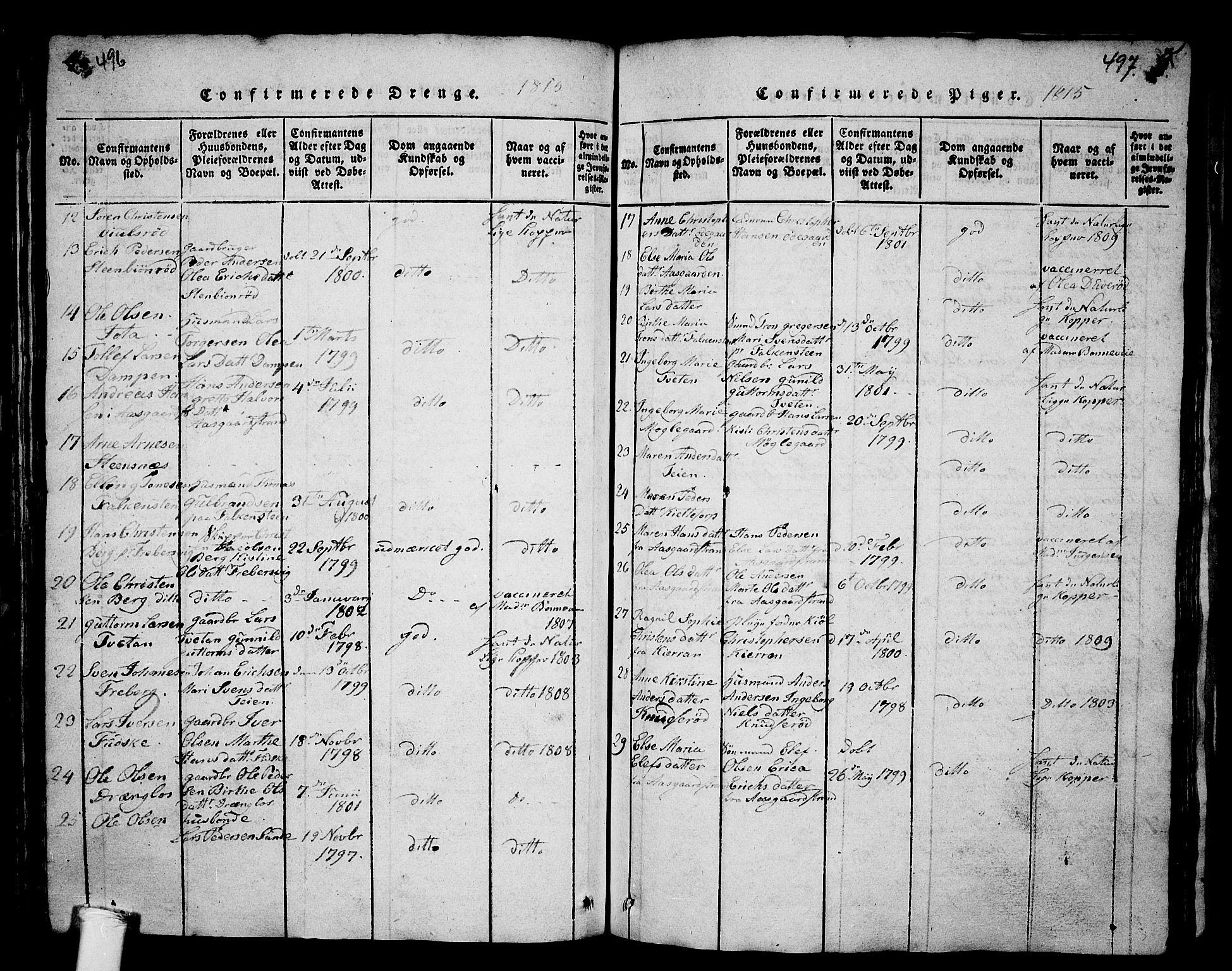 Borre kirkebøker, AV/SAKO-A-338/G/Ga/L0001: Parish register (copy) no. I 1, 1815-1851, p. 496-497