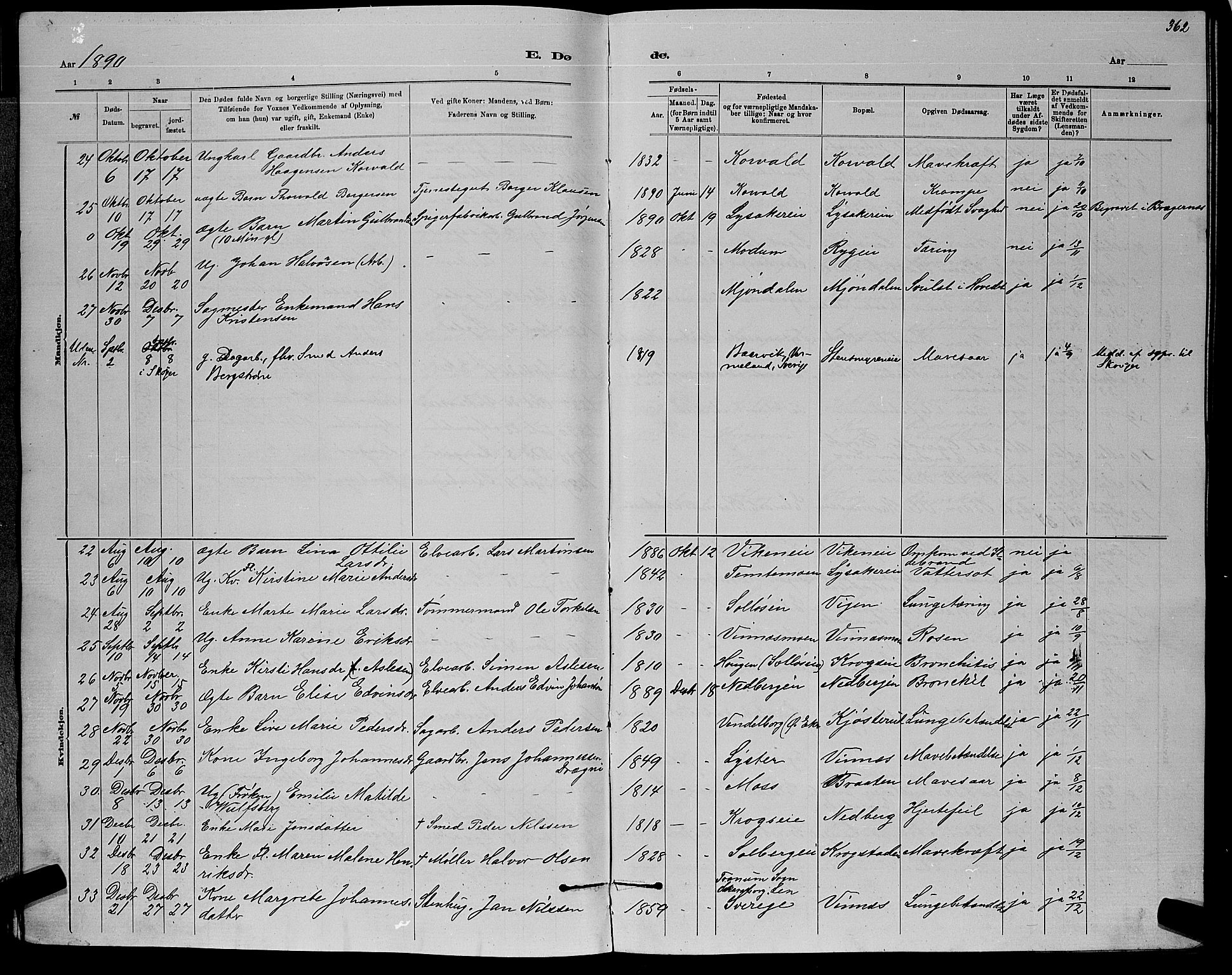 Nedre Eiker kirkebøker, AV/SAKO-A-612/G/Ga/L0002: Parish register (copy) no. 2, 1880-1896, p. 362