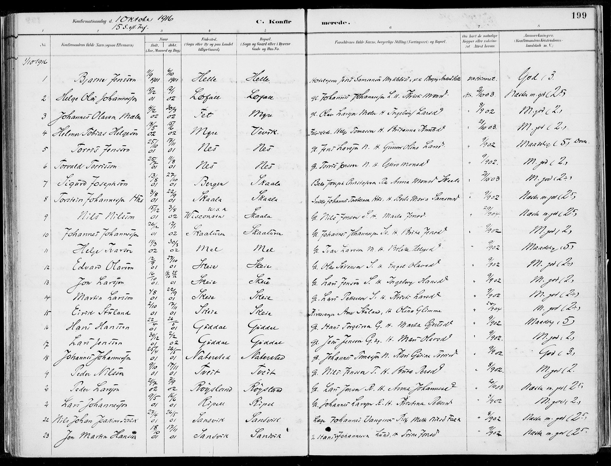 Kvinnherad sokneprestembete, SAB/A-76401/H/Haa: Parish register (official) no. B  1, 1887-1921, p. 199
