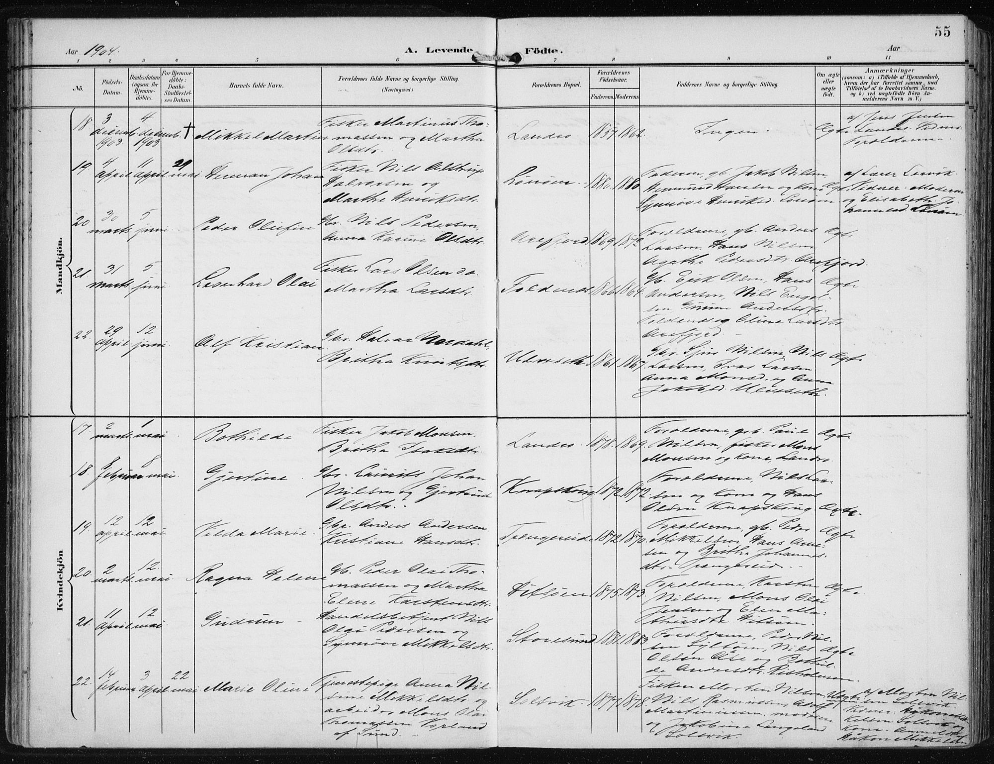 Fjell sokneprestembete, SAB/A-75301/H/Haa: Parish register (official) no. A  9, 1899-1910, p. 55