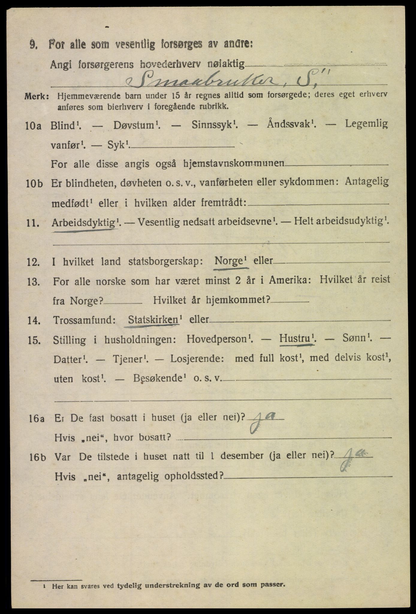 SAK, 1920 census for Austad, 1920, p. 2286