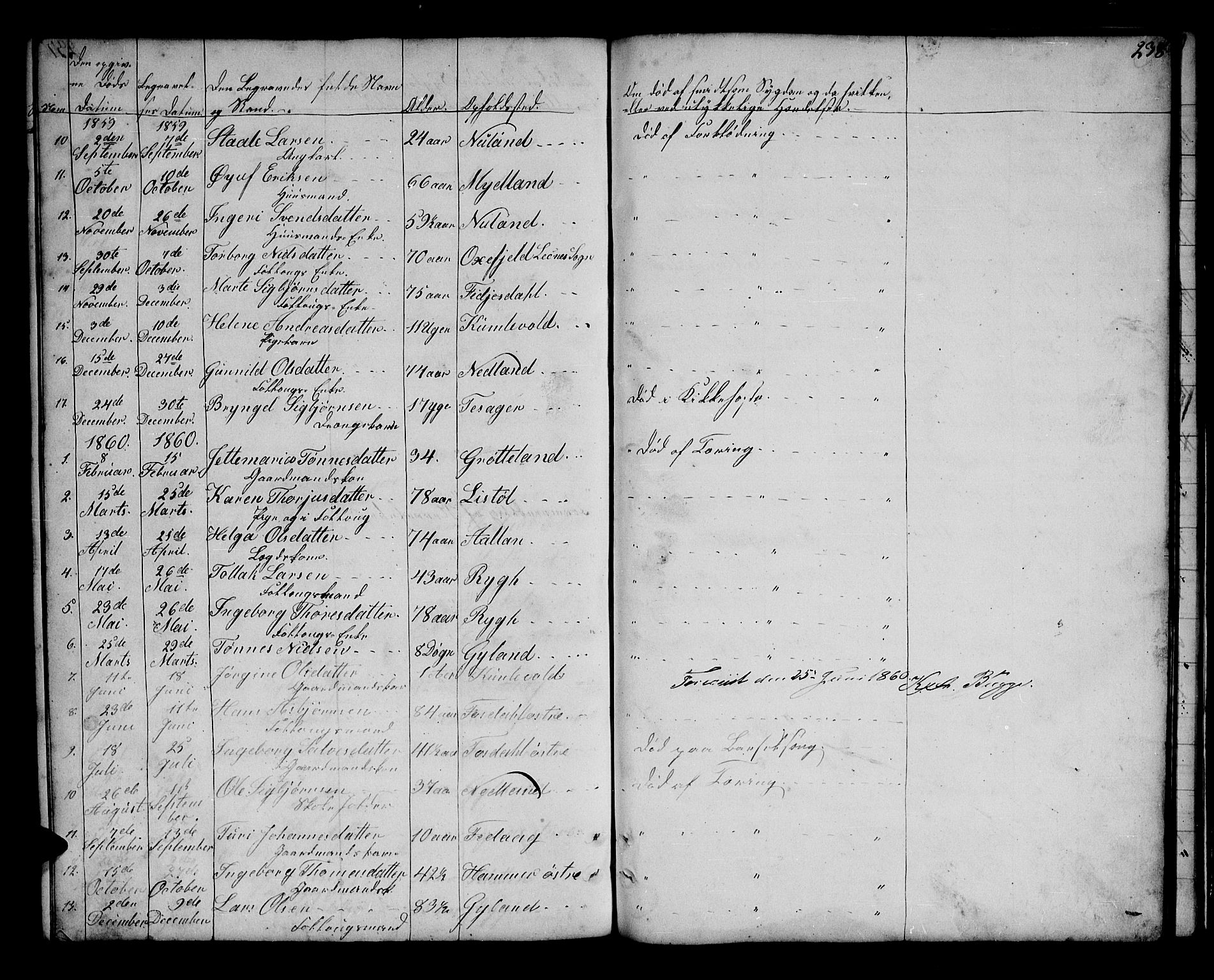 Bakke sokneprestkontor, SAK/1111-0002/F/Fb/Fbb/L0002: Parish register (copy) no. B 2, 1849-1878, p. 238
