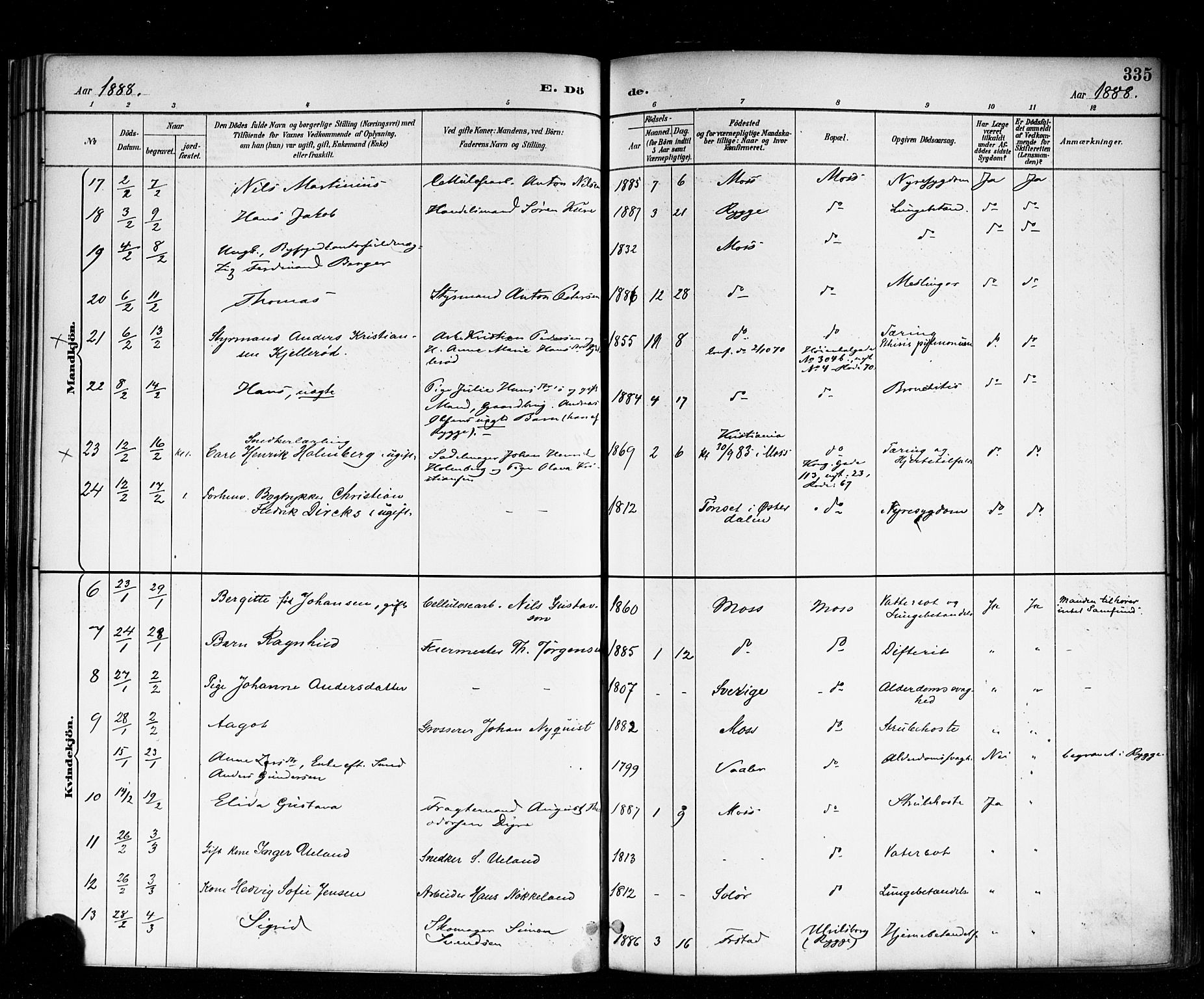 Moss prestekontor Kirkebøker, AV/SAO-A-2003/F/Fb/L0002b: Parish register (official) no. II 2B, 1887-1893, p. 335
