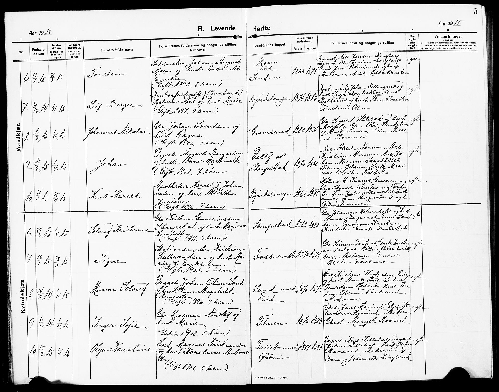 Høland prestekontor Kirkebøker, SAO/A-10346a/G/Ga/L0008: Parish register (copy) no. I 8, 1915-1929, p. 5