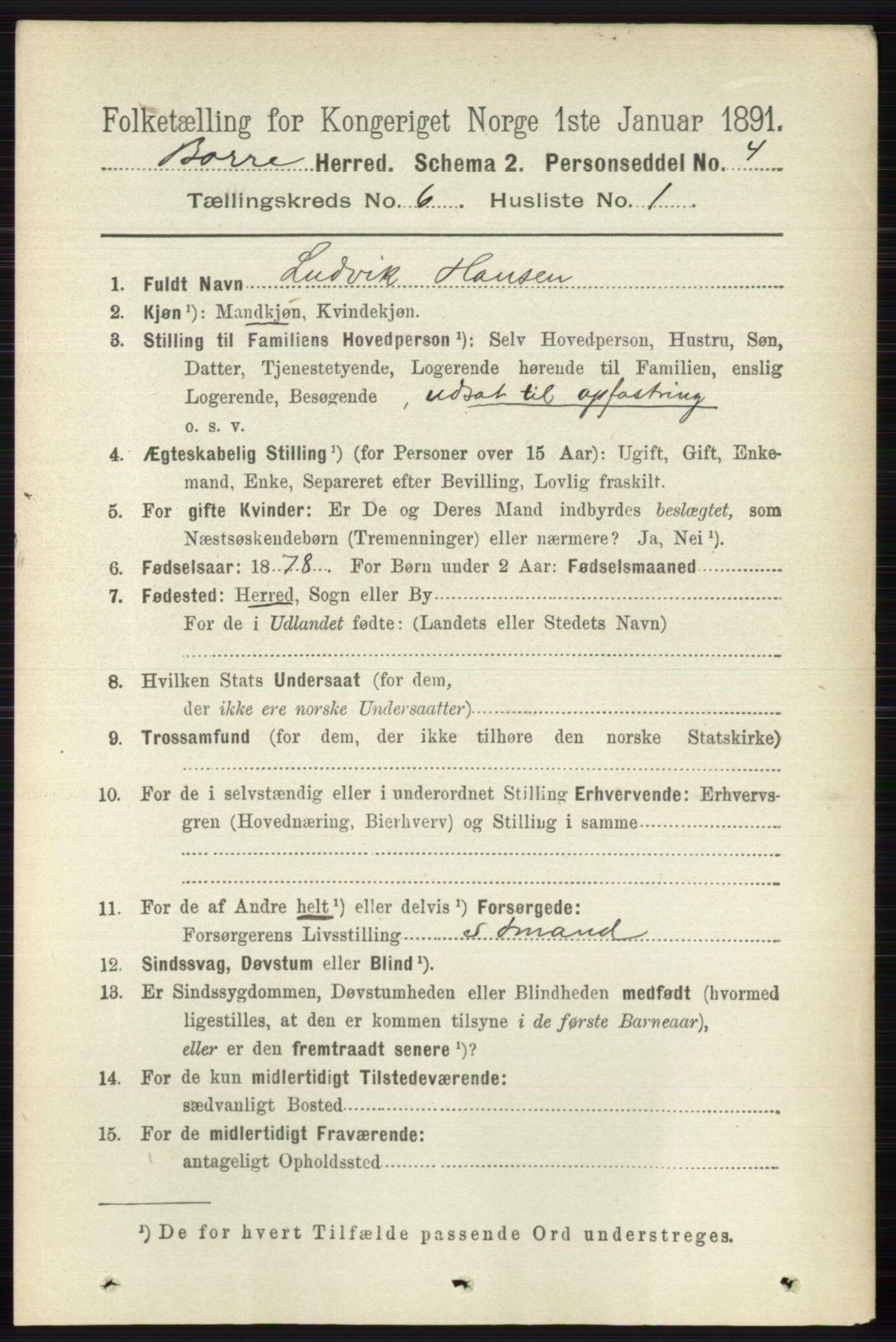 RA, 1891 census for 0717 Borre, 1891, p. 2644