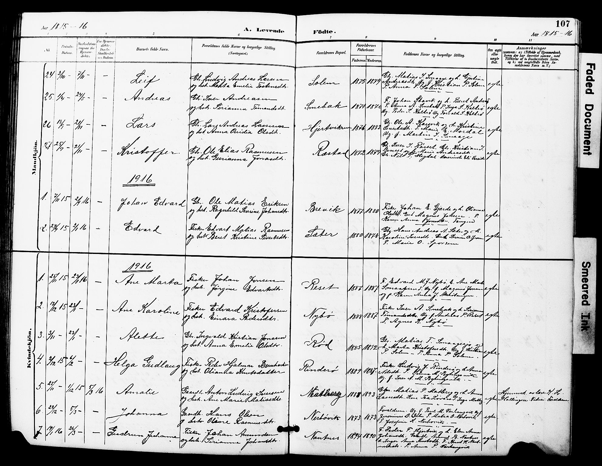 Ministerialprotokoller, klokkerbøker og fødselsregistre - Møre og Romsdal, SAT/A-1454/560/L0725: Parish register (copy) no. 560C02, 1895-1930, p. 107
