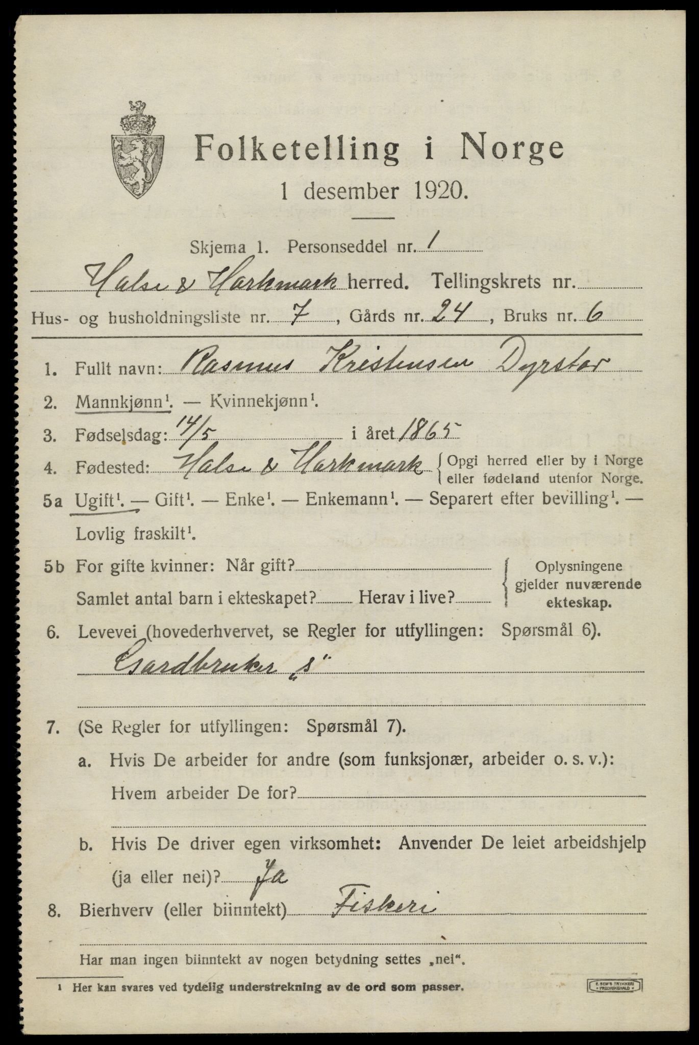 SAK, 1920 census for Halse og Harkmark, 1920, p. 2918