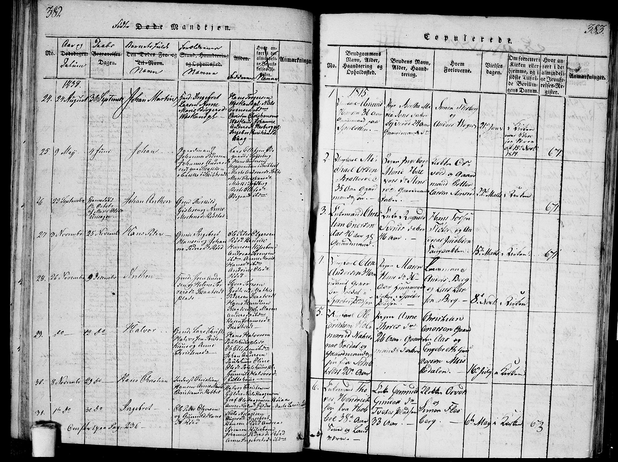 Våler prestekontor Kirkebøker, SAO/A-11083/G/Ga/L0001: Parish register (copy) no. I 1, 1815-1839, p. 382-383