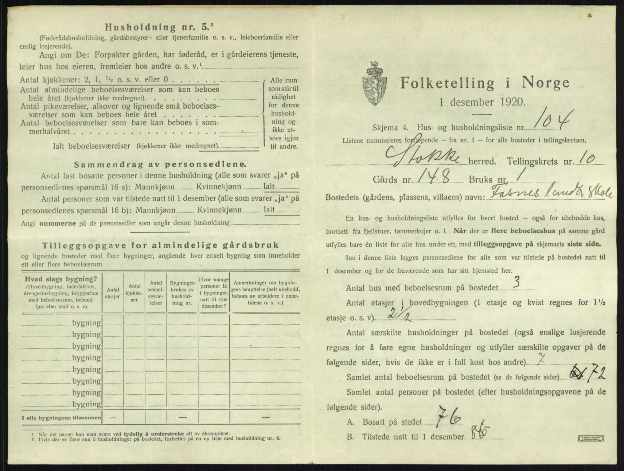 SAKO, 1920 census for Stokke, 1920, p. 2028