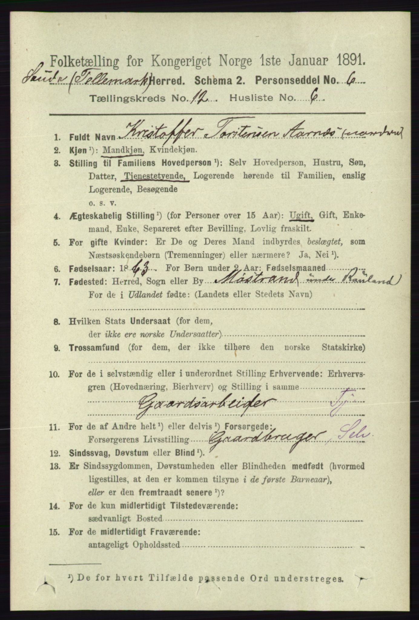 RA, 1891 census for 0822 Sauherad, 1891, p. 3657