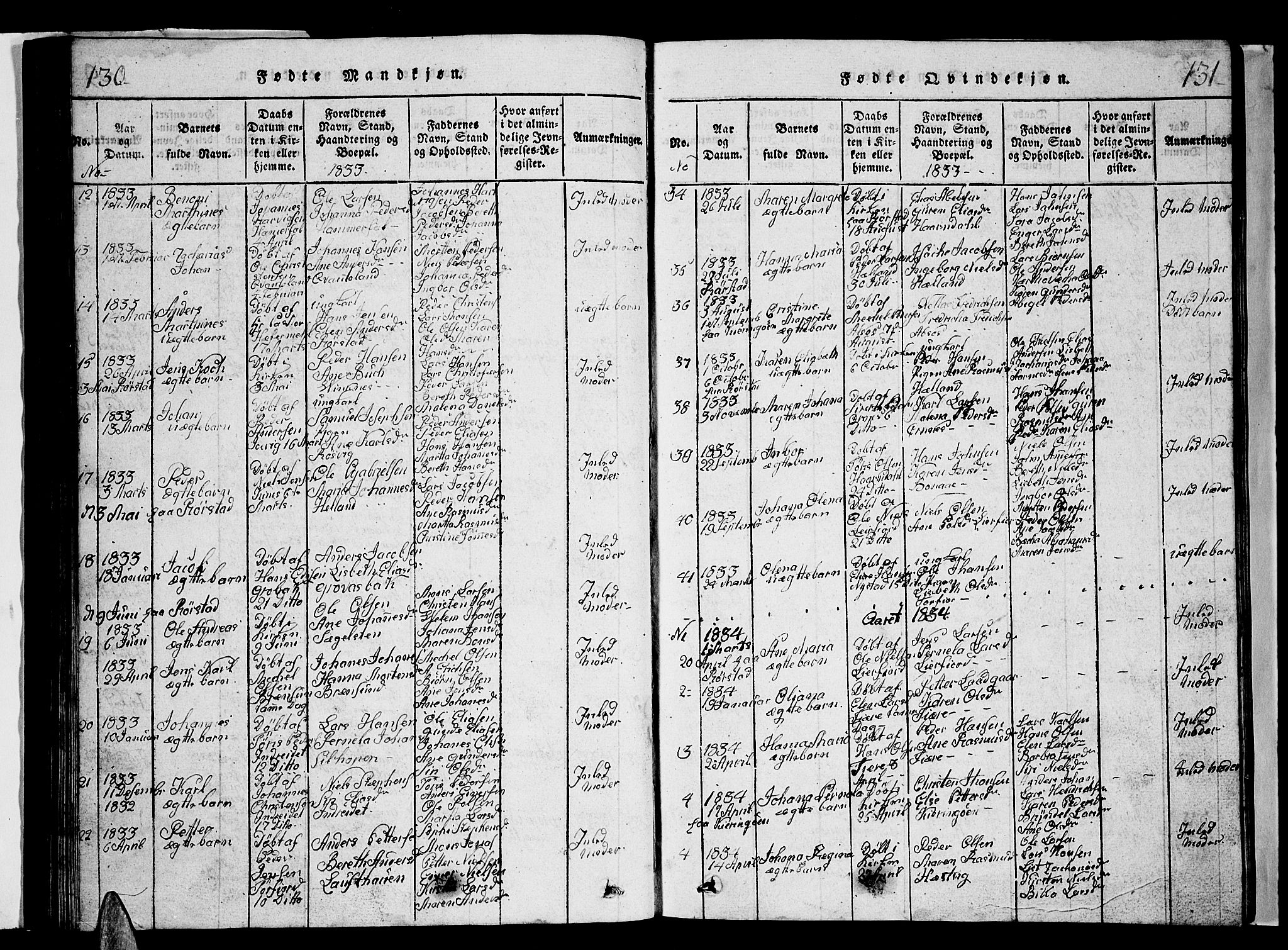 Ministerialprotokoller, klokkerbøker og fødselsregistre - Nordland, AV/SAT-A-1459/853/L0773: Parish register (copy) no. 853C01, 1821-1859, p. 130-131