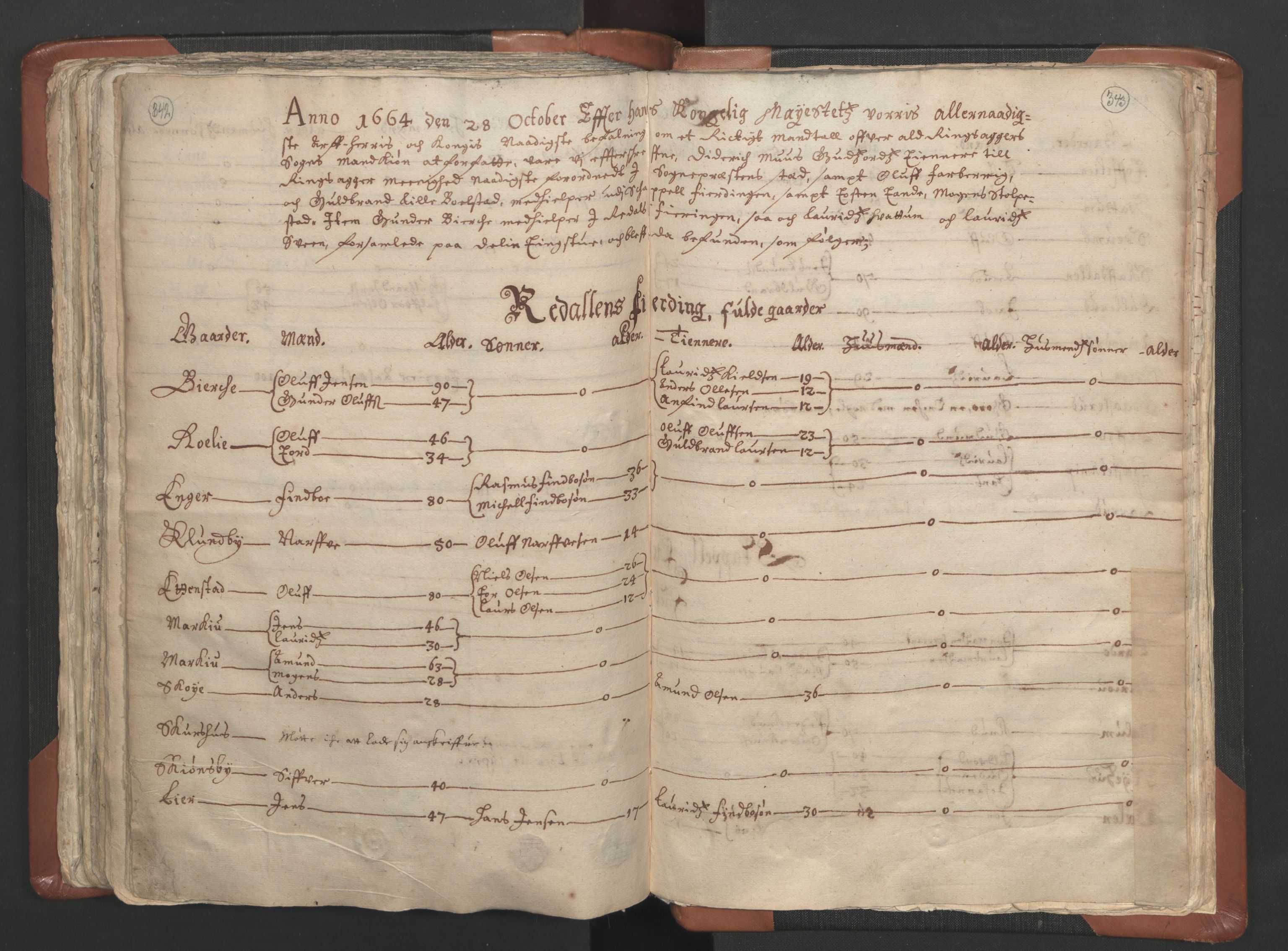 RA, Vicar's Census 1664-1666, no. 5: Hedmark deanery, 1664-1666, p. 342-343