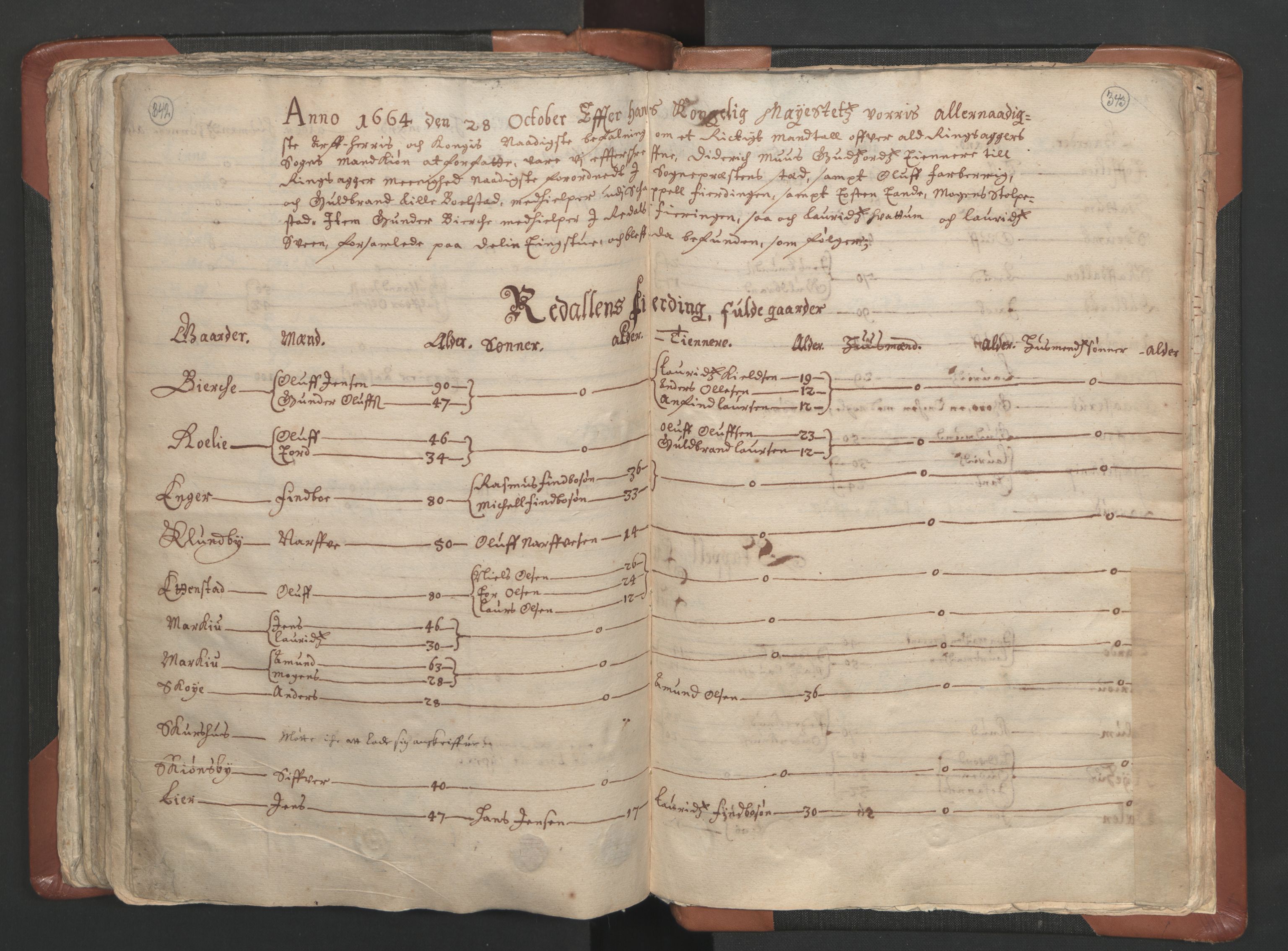 RA, Vicar's Census 1664-1666, no. 5: Hedmark deanery, 1664-1666, p. 342-343