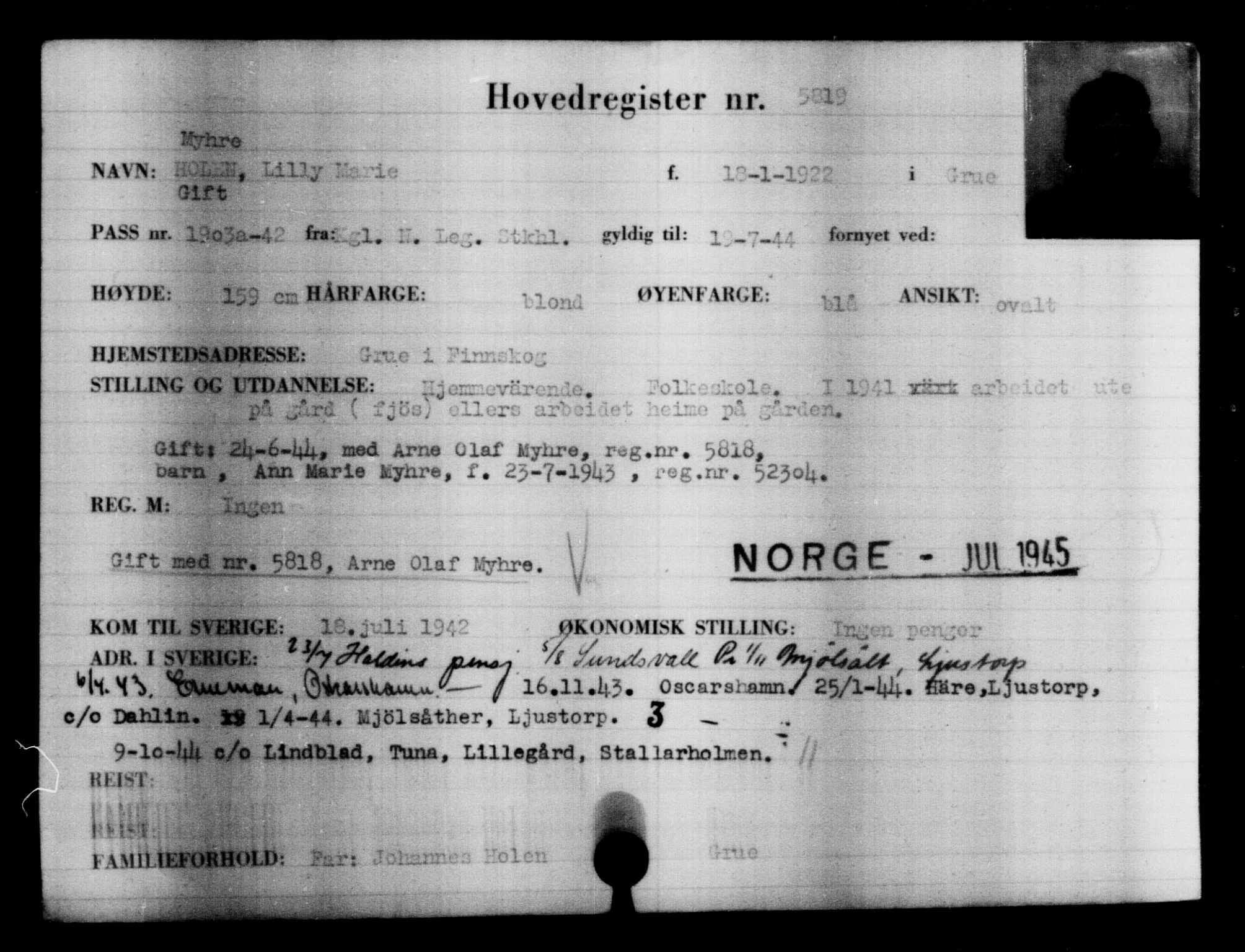 Utenriksstasjonene, Legasjonen i Stockholm, Flyktningkontoret, AV/RA-S-6753/V/Va/L0004: Kjesäterkartoteket, flyktninger med registreringsnr. 3496-6610, 1940-1945, p. 2702