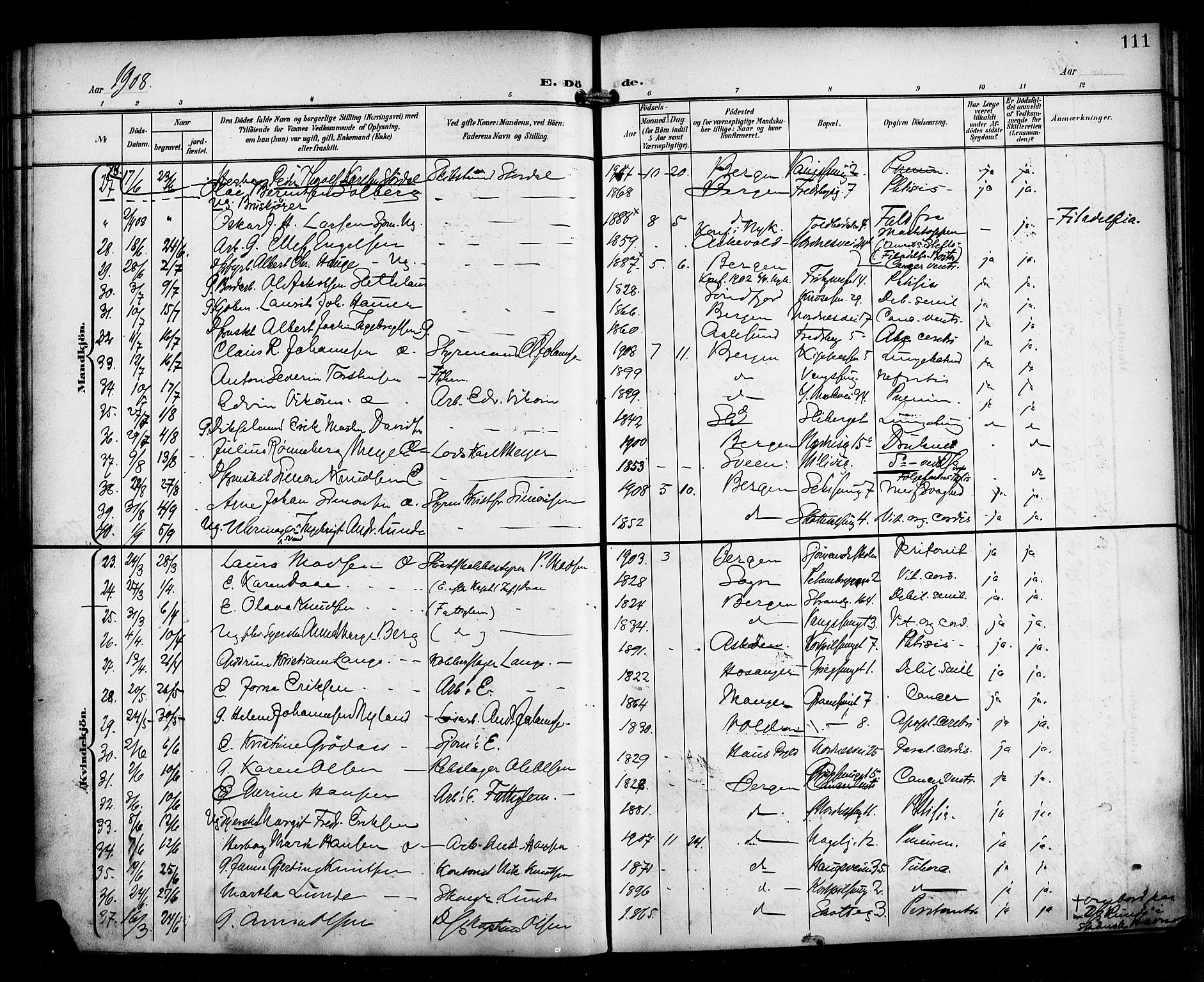 Nykirken Sokneprestembete, AV/SAB-A-77101/H/Haa/L0045: Parish register (official) no. E 5, 1899-1917, p. 111