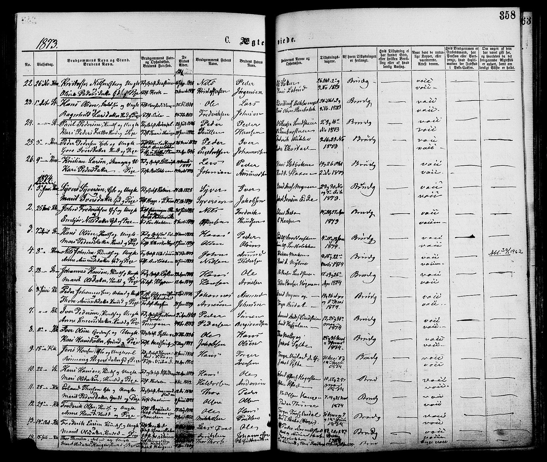 Nord-Fron prestekontor, SAH/PREST-080/H/Ha/Haa/L0002: Parish register (official) no. 2, 1865-1883, p. 358