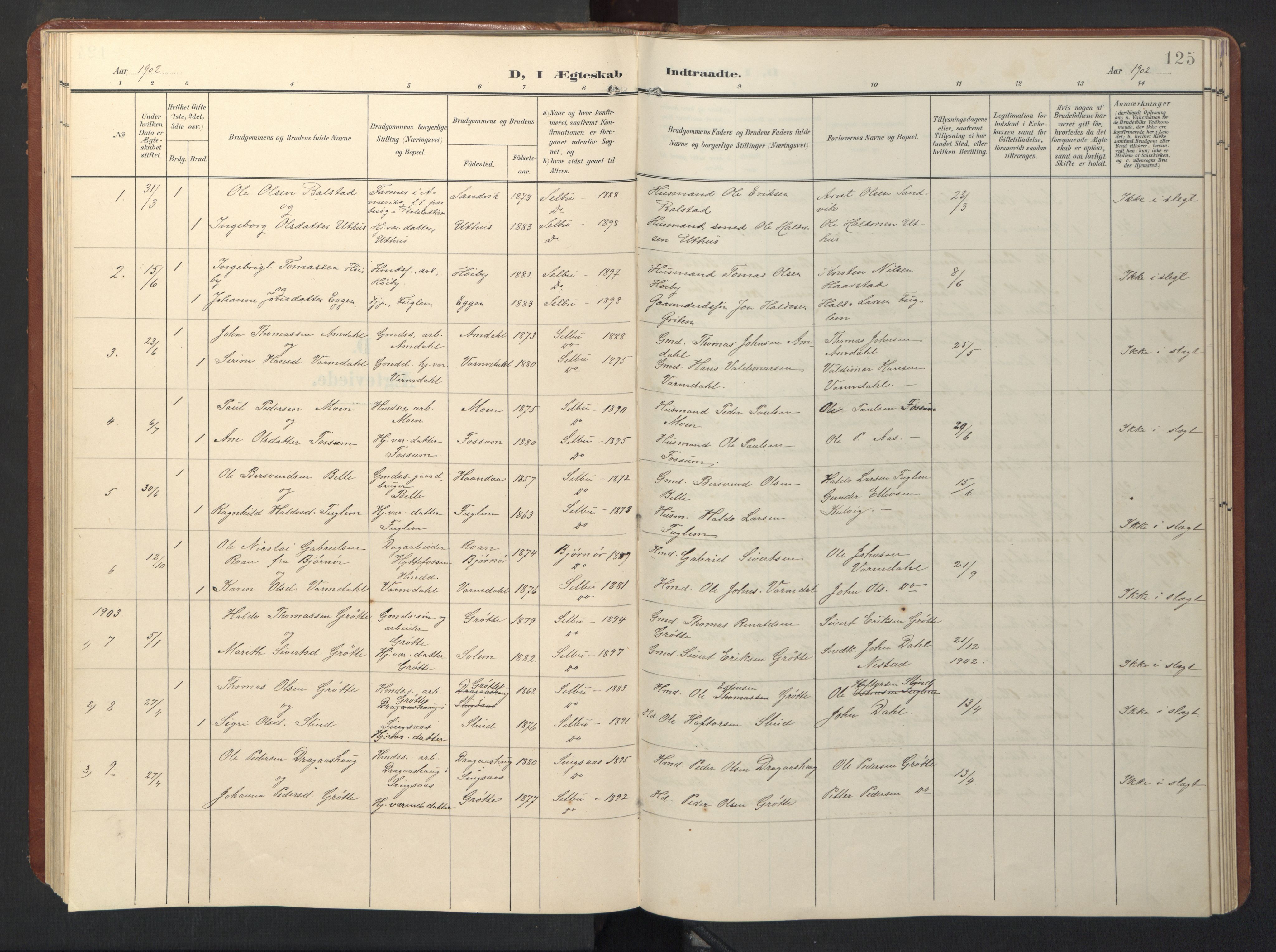 Ministerialprotokoller, klokkerbøker og fødselsregistre - Sør-Trøndelag, SAT/A-1456/696/L1161: Parish register (copy) no. 696C01, 1902-1950, p. 125