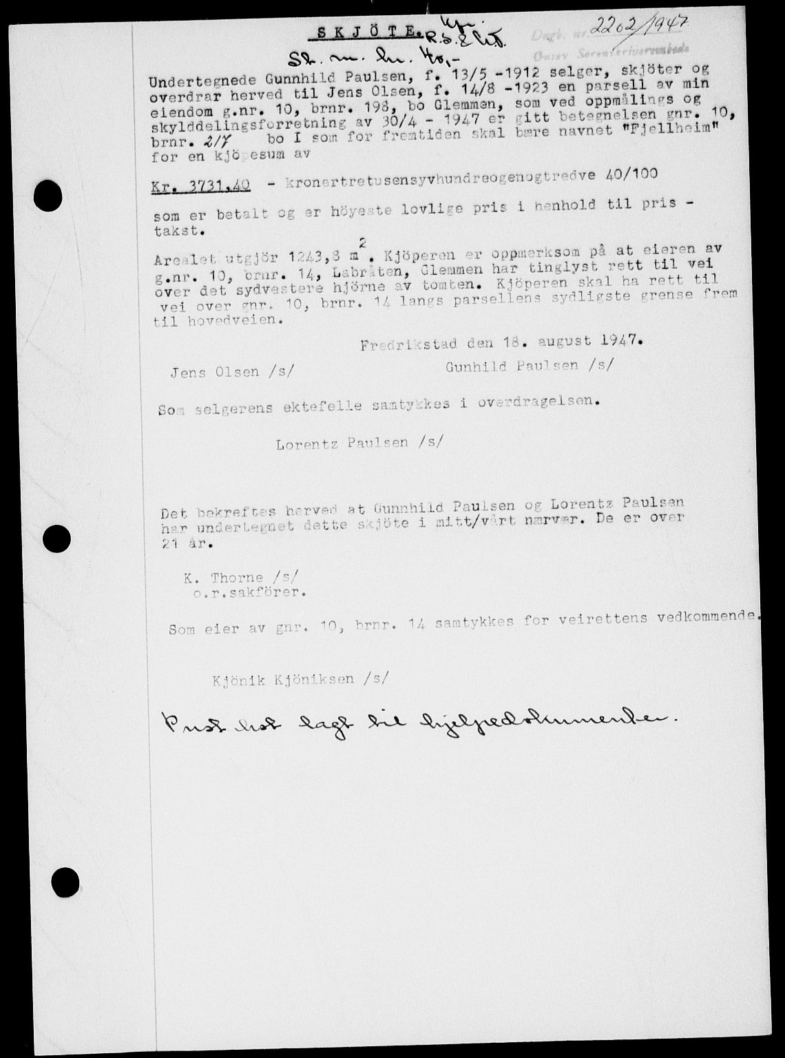 Onsøy sorenskriveri, SAO/A-10474/G/Ga/Gab/L0021: Mortgage book no. II A-21, 1947-1947, Diary no: : 2202/1947