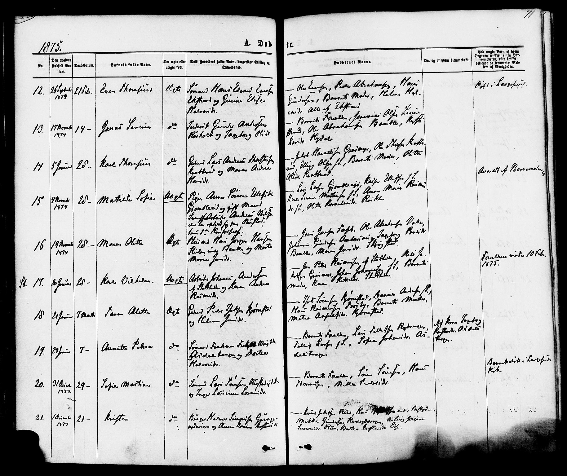 Bamble kirkebøker, AV/SAKO-A-253/F/Fa/L0006: Parish register (official) no. I 6, 1869-1877, p. 71