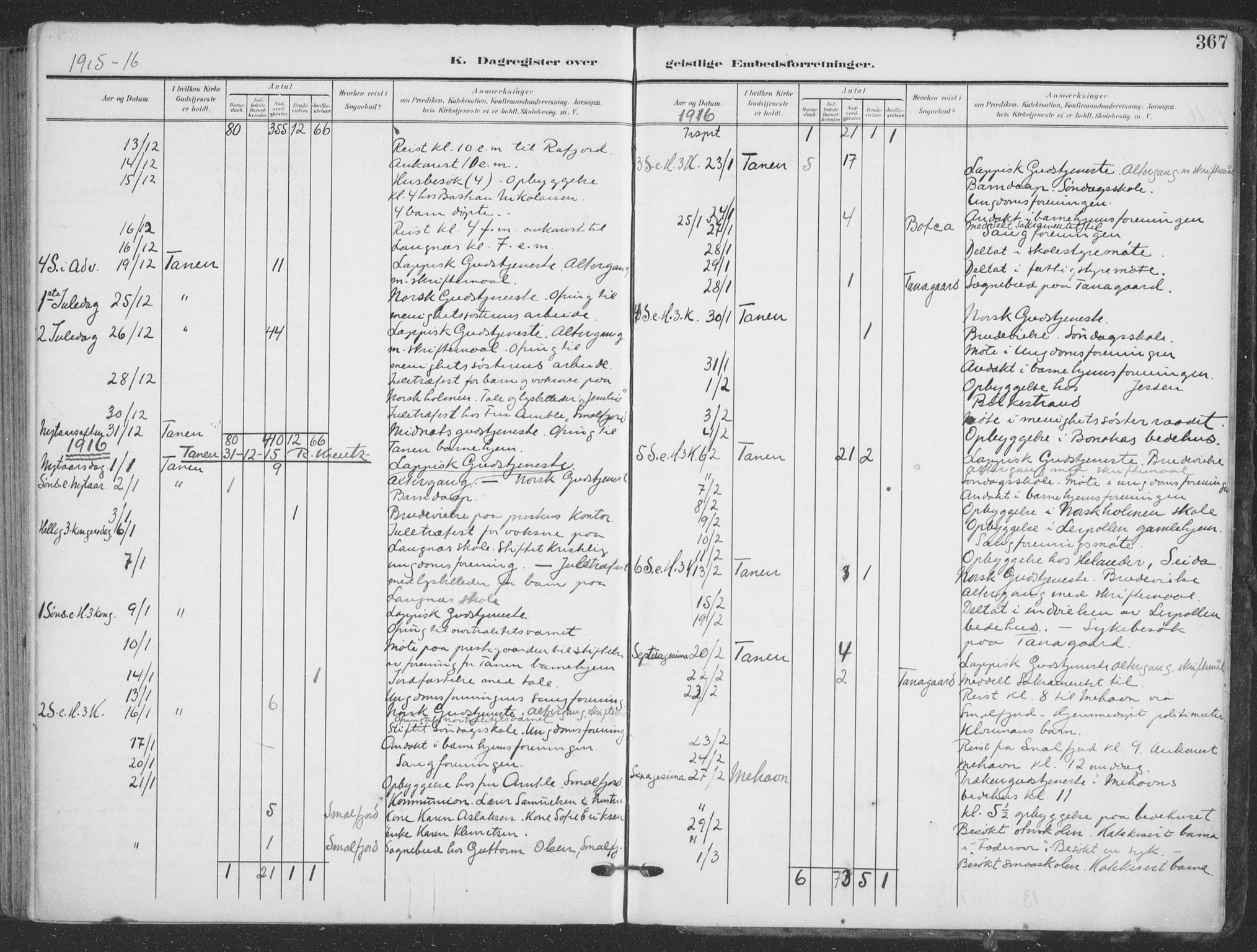 Tana sokneprestkontor, SATØ/S-1334/H/Ha/L0007kirke: Parish register (official) no. 7, 1904-1918, p. 367