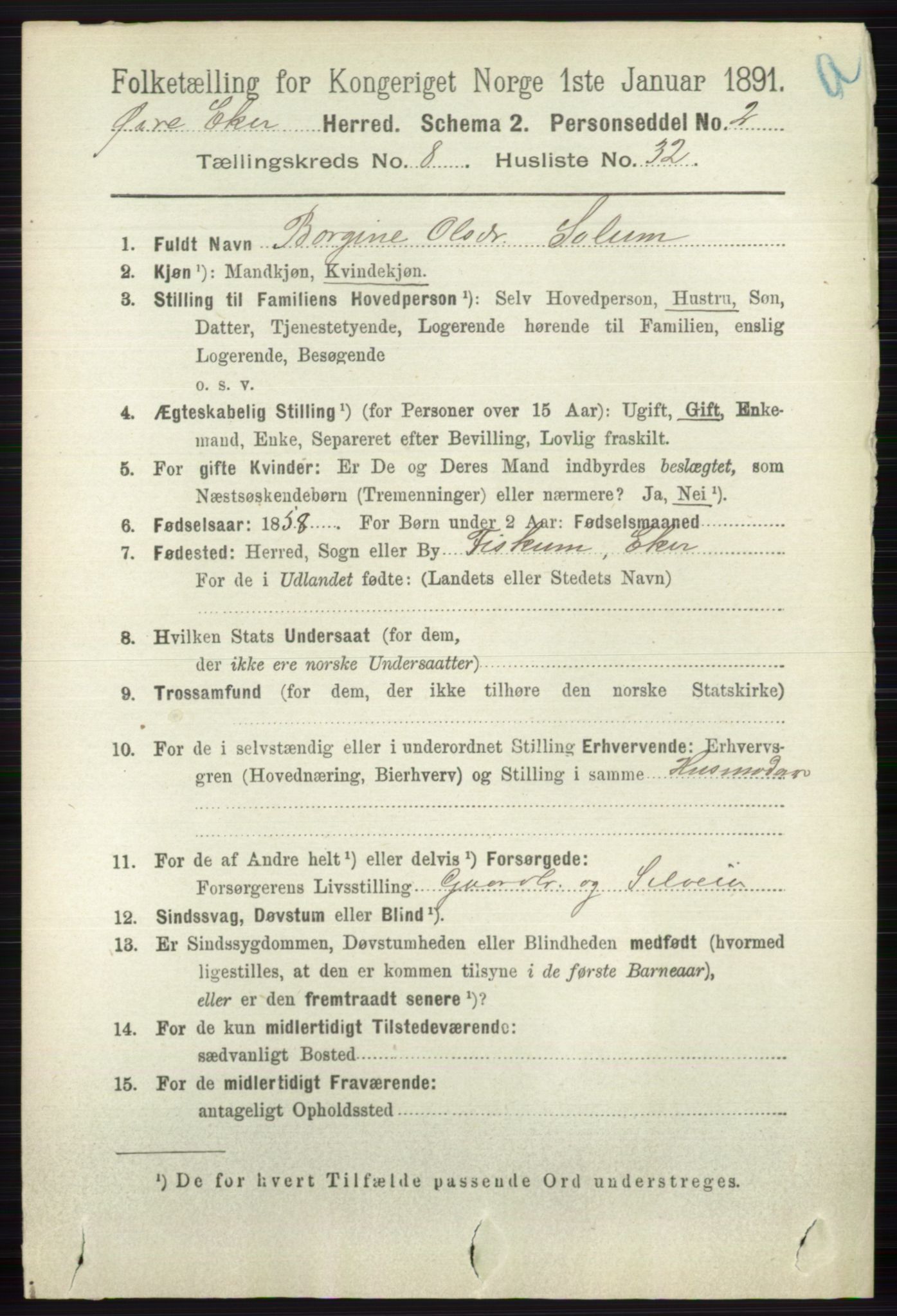 RA, 1891 census for 0624 Øvre Eiker, 1891, p. 3403