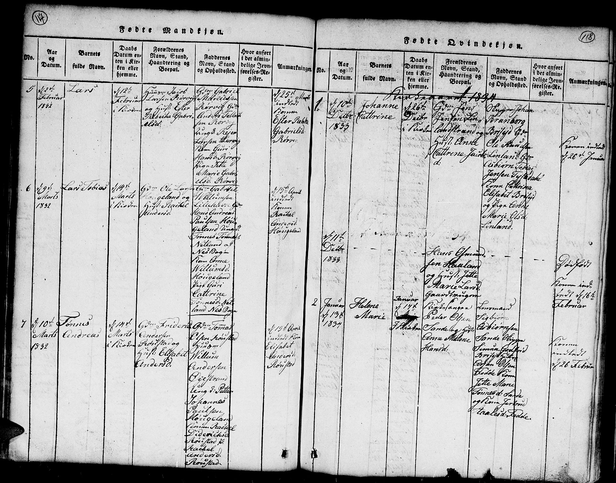 Kvinesdal sokneprestkontor, SAK/1111-0026/F/Fb/Fba/L0001: Parish register (copy) no. B 1, 1815-1839, p. 117-118