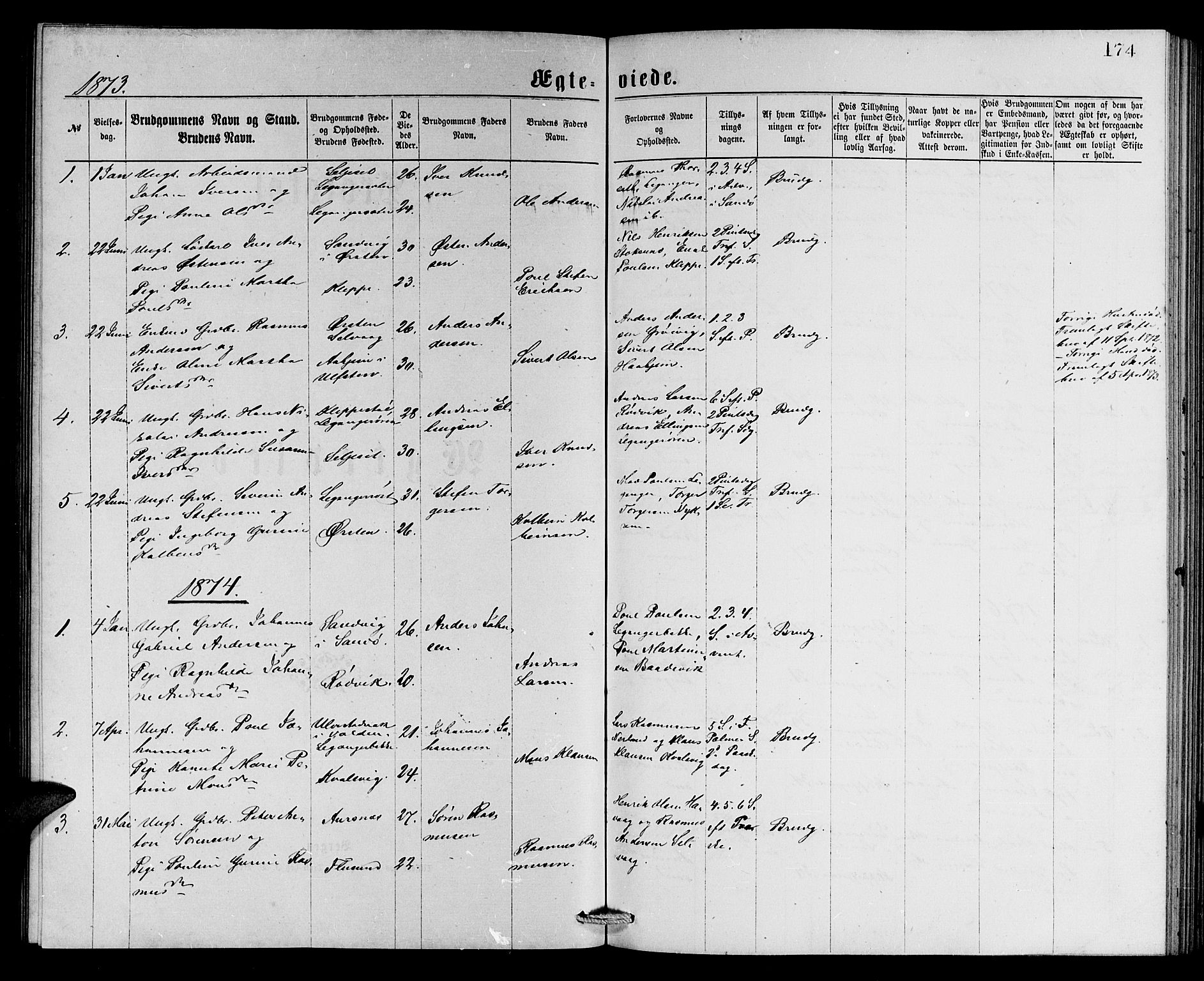 Ministerialprotokoller, klokkerbøker og fødselsregistre - Møre og Romsdal, AV/SAT-A-1454/508/L0094: Parish register (official) no. 508A01, 1873-1886, p. 174