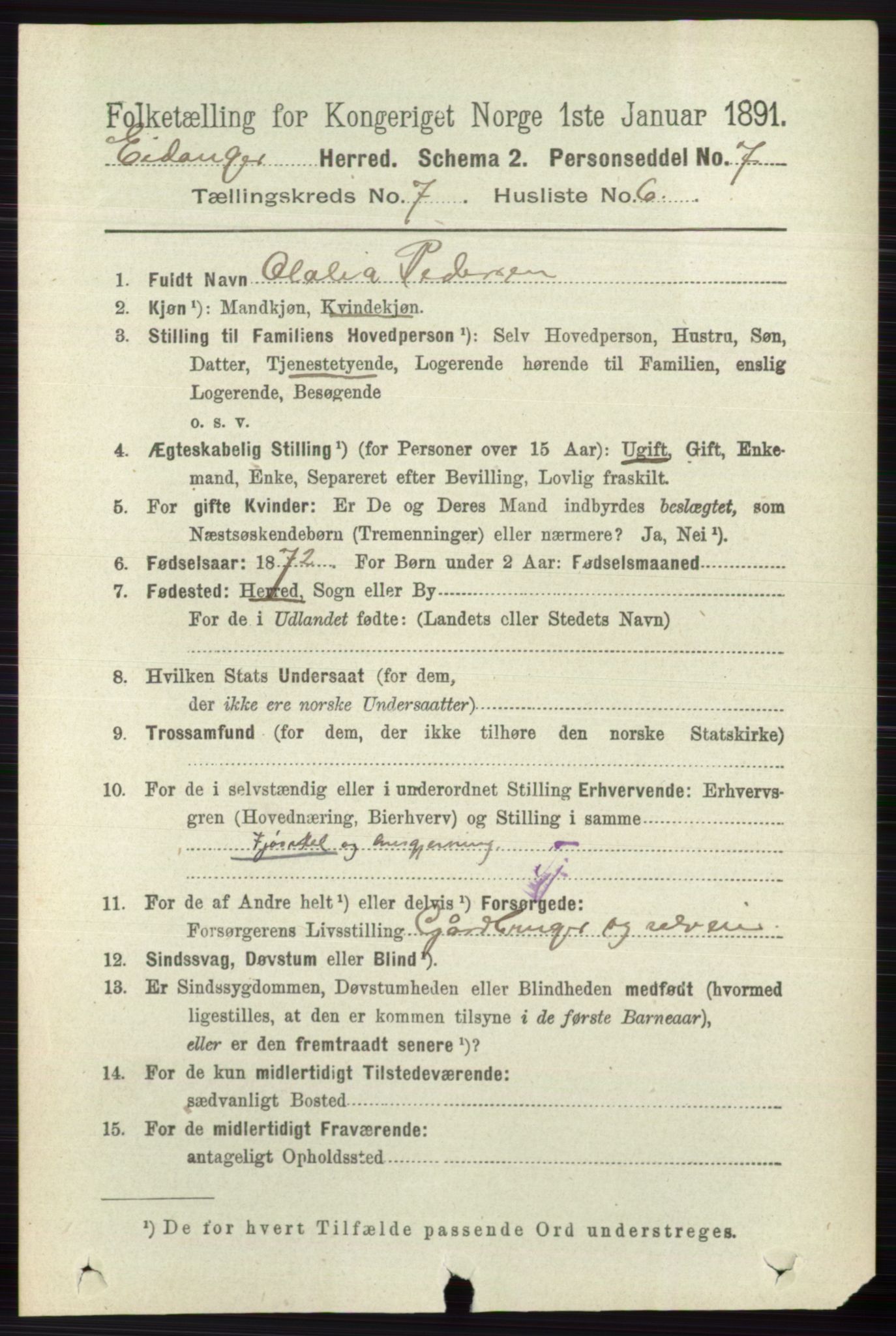 RA, 1891 census for 0813 Eidanger, 1891, p. 2777