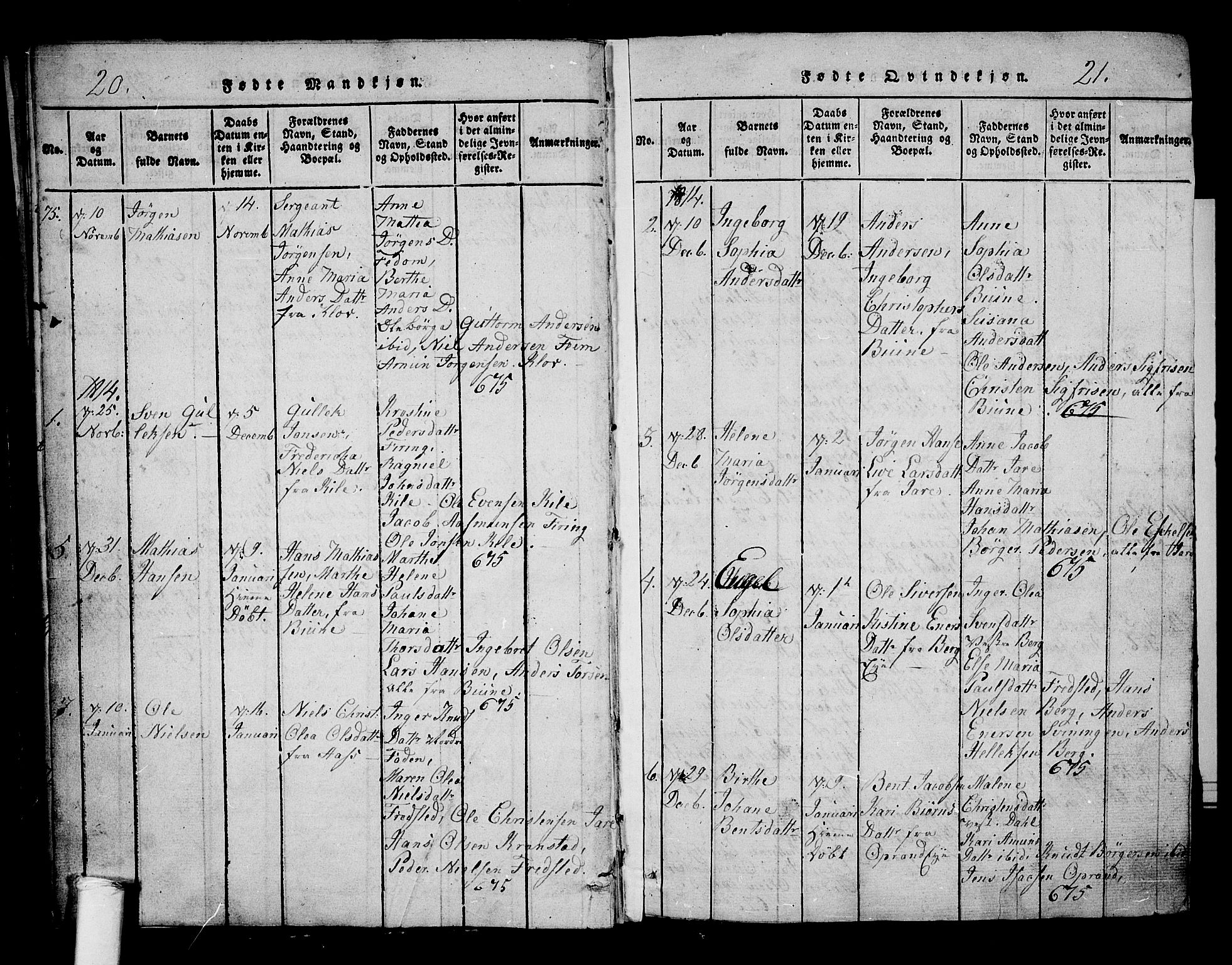 Ramnes kirkebøker, SAKO/A-314/G/Ga/L0001: Parish register (copy) no. I 1, 1813-1847, p. 20-21