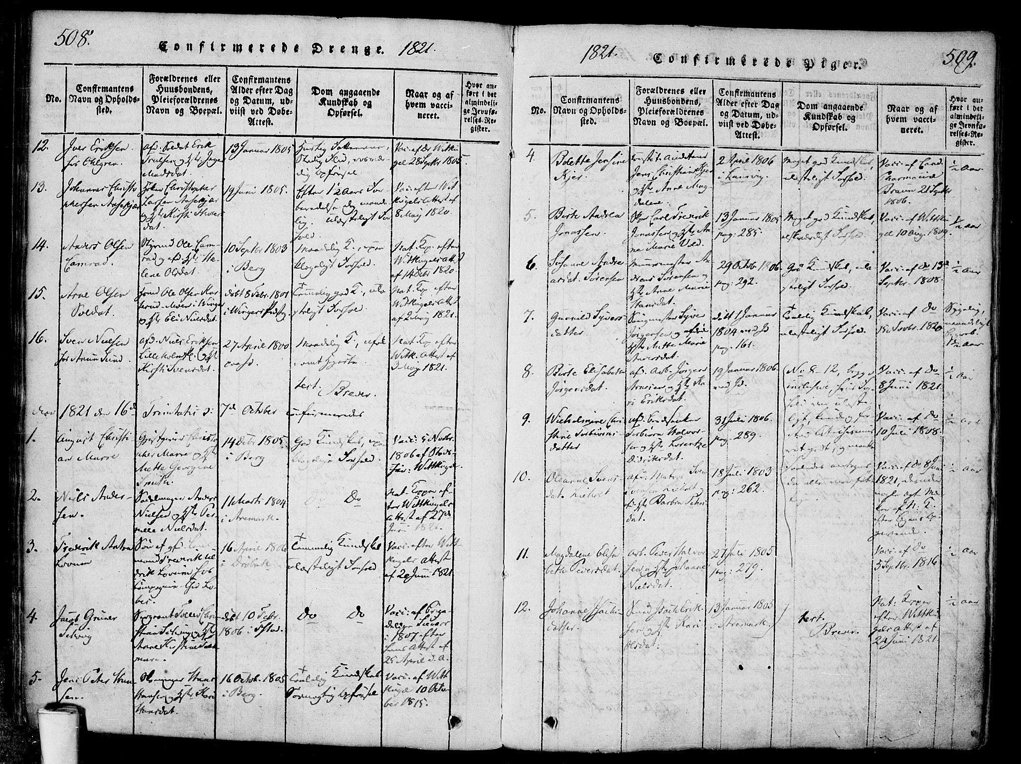 Halden prestekontor Kirkebøker, AV/SAO-A-10909/F/Fa/L0003: Parish register (official) no. I 3, 1815-1834, p. 508-509