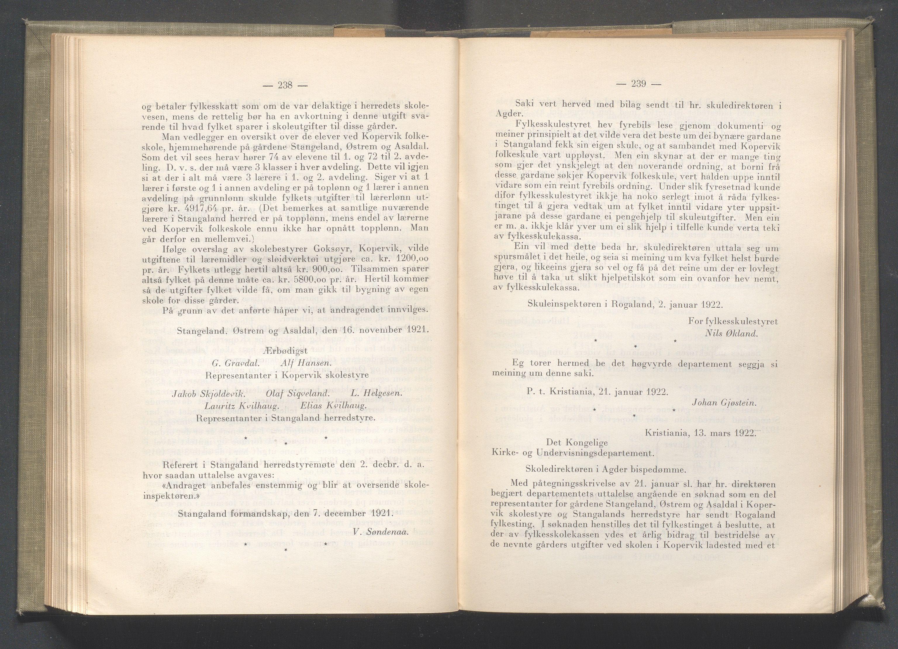 Rogaland fylkeskommune - Fylkesrådmannen , IKAR/A-900/A/Aa/Aaa/L0041: Møtebok , 1922, p. 238-239