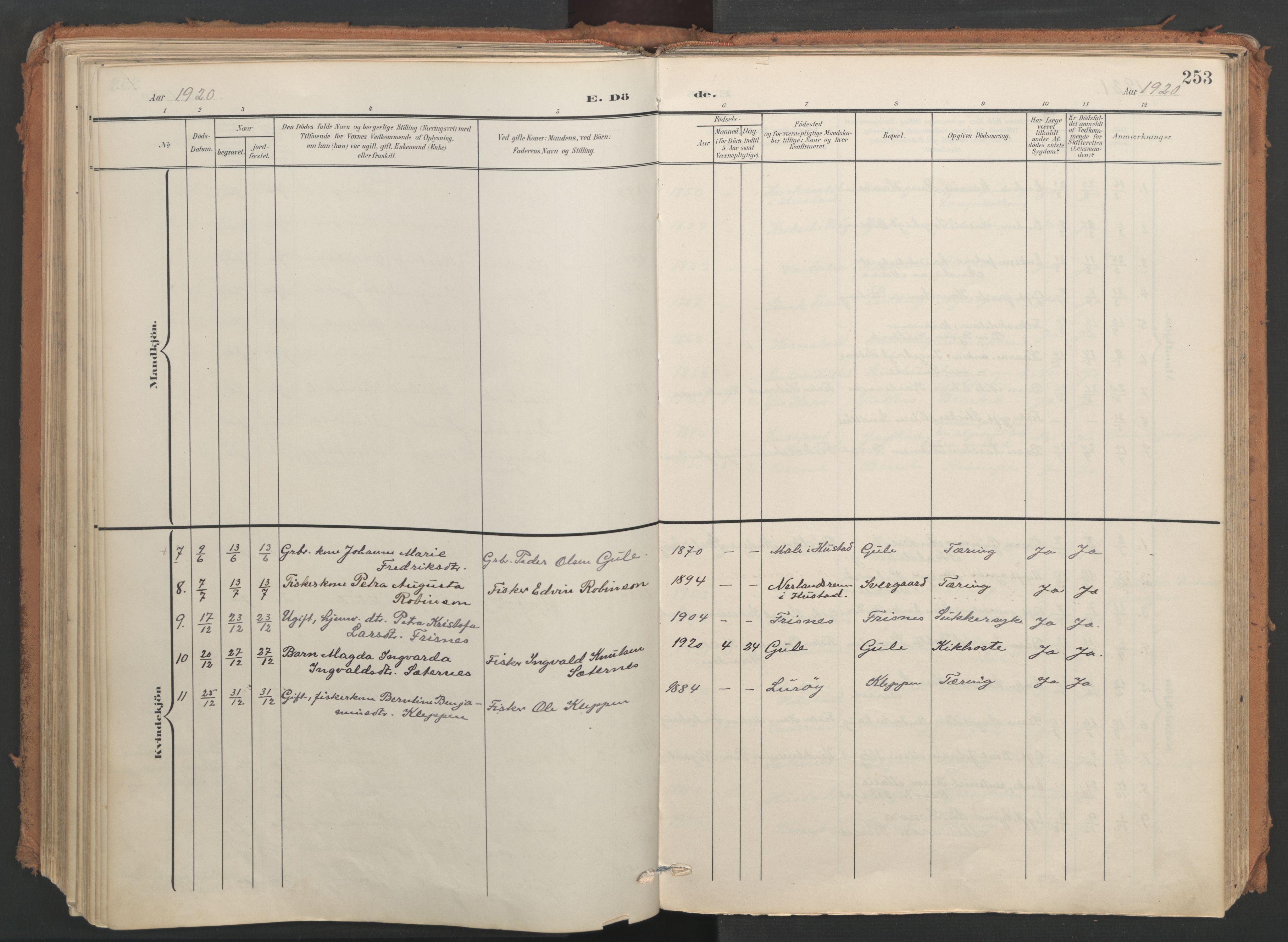 Ministerialprotokoller, klokkerbøker og fødselsregistre - Møre og Romsdal, AV/SAT-A-1454/566/L0771: Parish register (official) no. 566A10, 1904-1929, p. 253