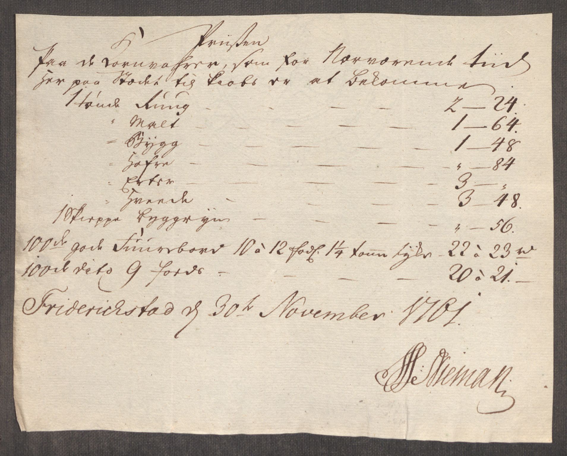 Rentekammeret inntil 1814, Realistisk ordnet avdeling, AV/RA-EA-4070/Oe/L0007: [Ø1]: Priskuranter, 1761-1763, p. 61