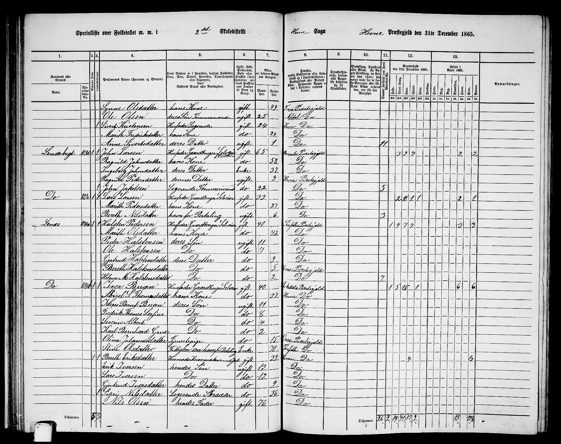 RA, 1865 census for Hemne, 1865, p. 43