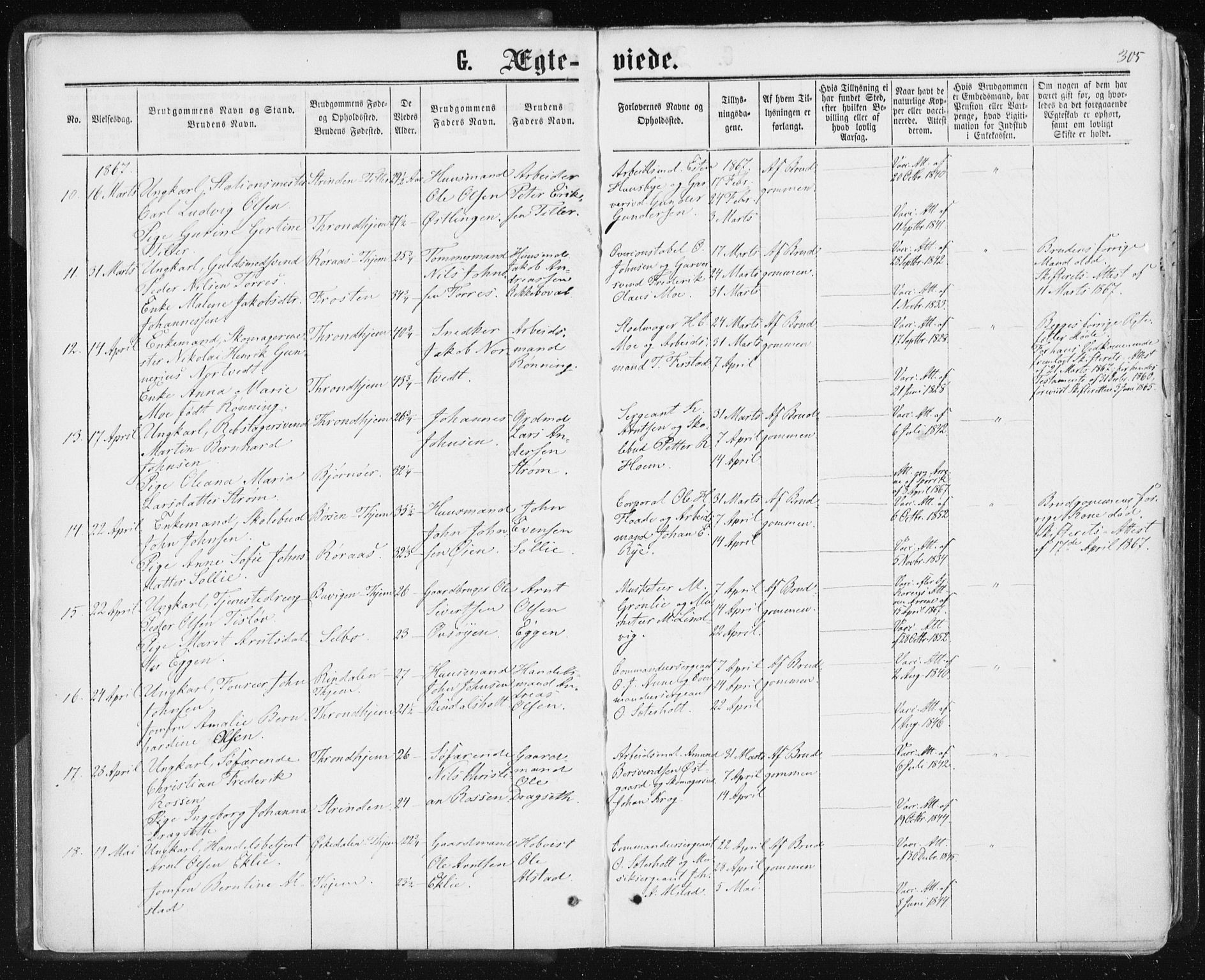 Ministerialprotokoller, klokkerbøker og fødselsregistre - Sør-Trøndelag, AV/SAT-A-1456/601/L0055: Parish register (official) no. 601A23, 1866-1877, p. 305