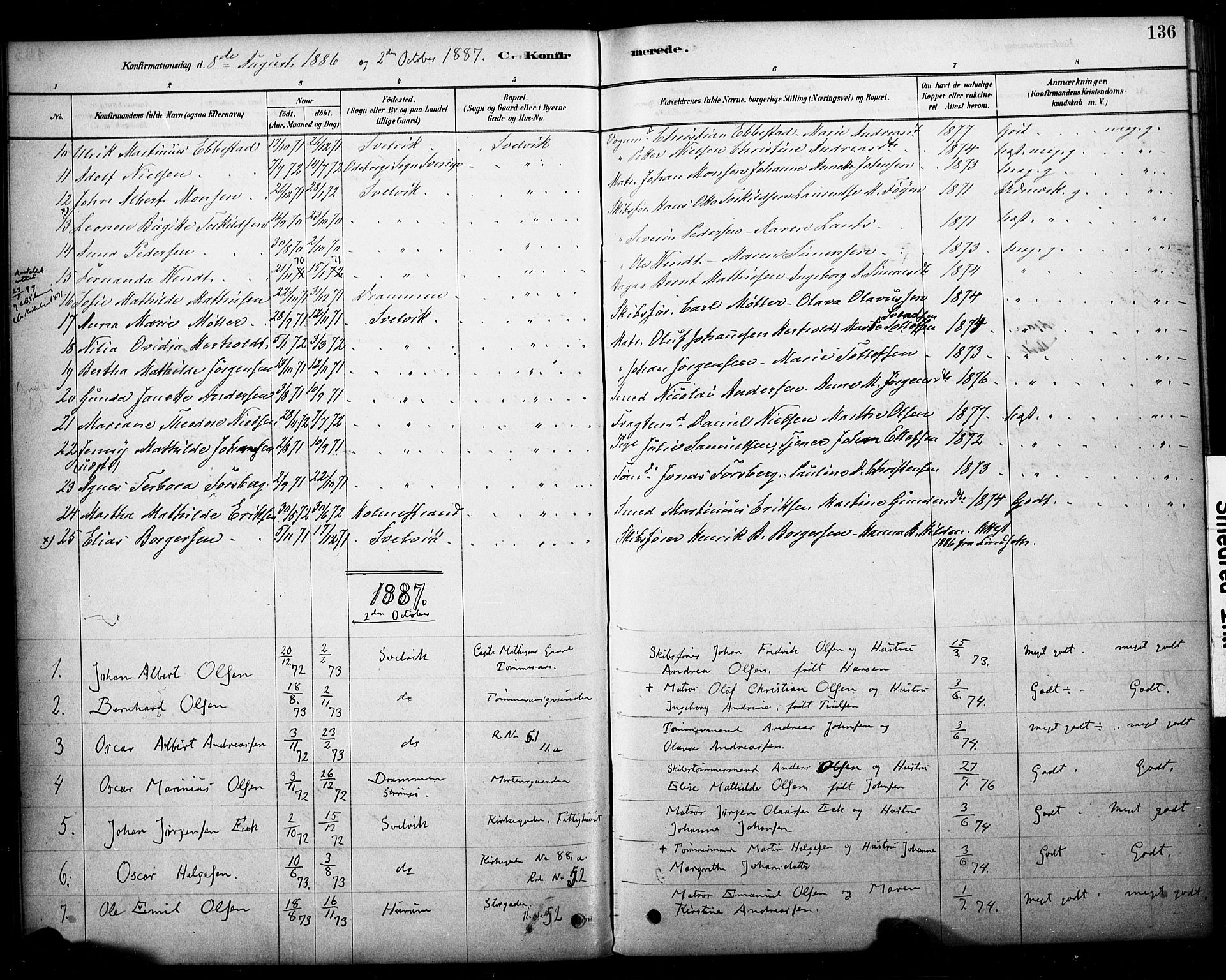 Strømm kirkebøker, AV/SAKO-A-322/F/Fb/L0001: Parish register (official) no. II 1, 1878-1899, p. 136