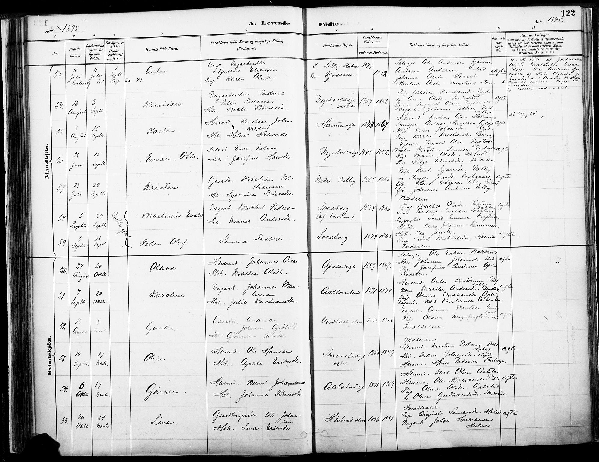 Vang prestekontor, Hedmark, AV/SAH-PREST-008/H/Ha/Haa/L0019A: Parish register (official) no. 19, 1886-1900, p. 122