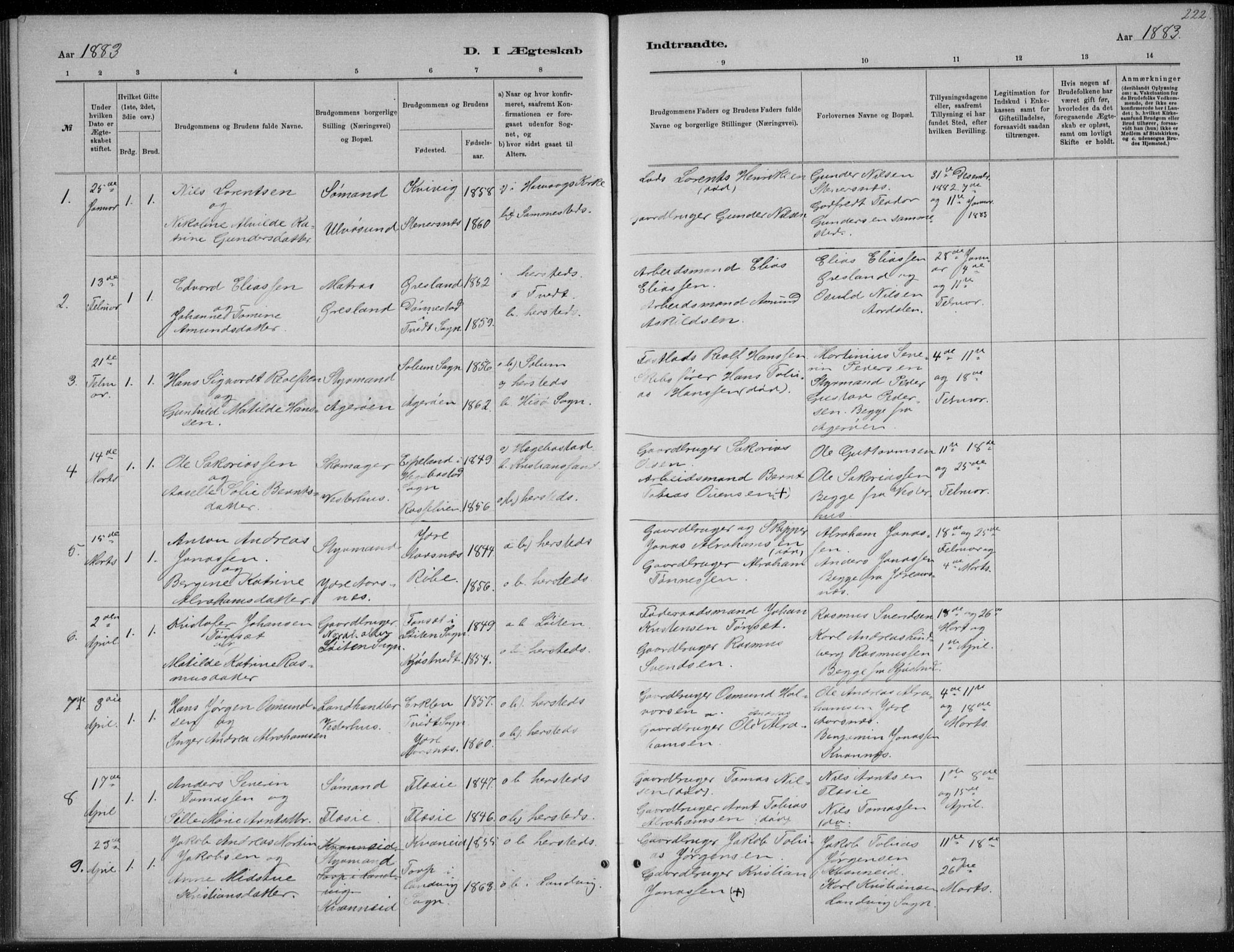 Høvåg sokneprestkontor, AV/SAK-1111-0025/F/Fb/L0004: Parish register (copy) no. B 4, 1883-1898, p. 222